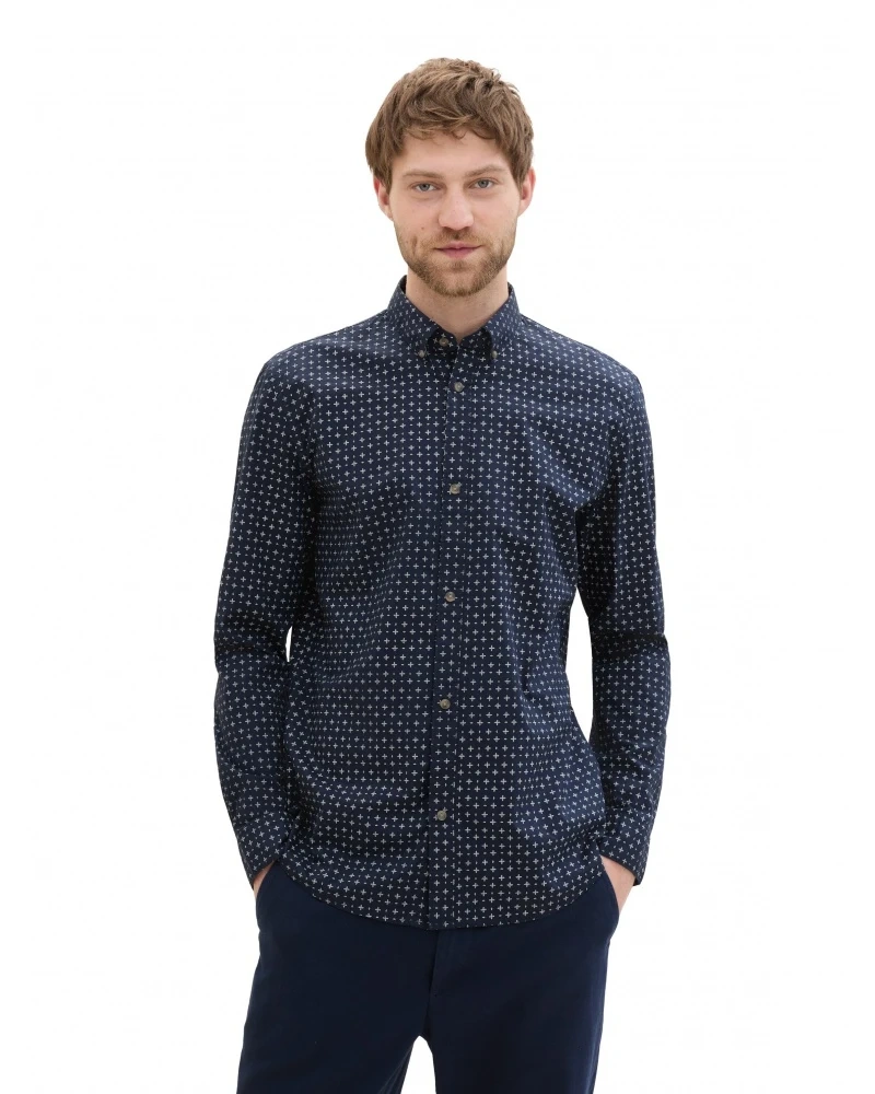 Męska Koszula Tom Tailor Fitted Printed Poplin Shirt Navy White Minimal Design 1041396 35556
