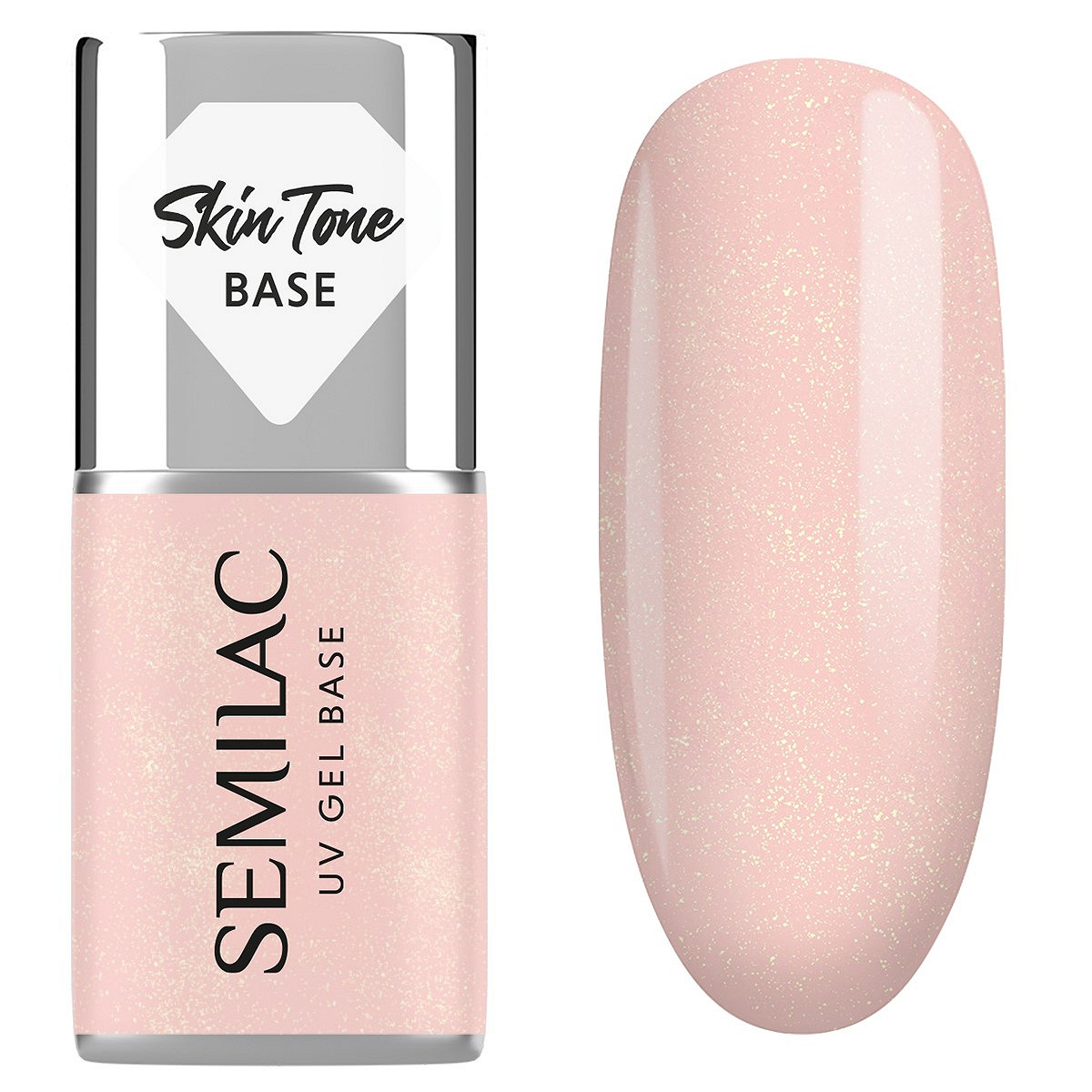 Semilac Baza do lakierów hybrydowych Skin Tone Cover Base Glitter Peach