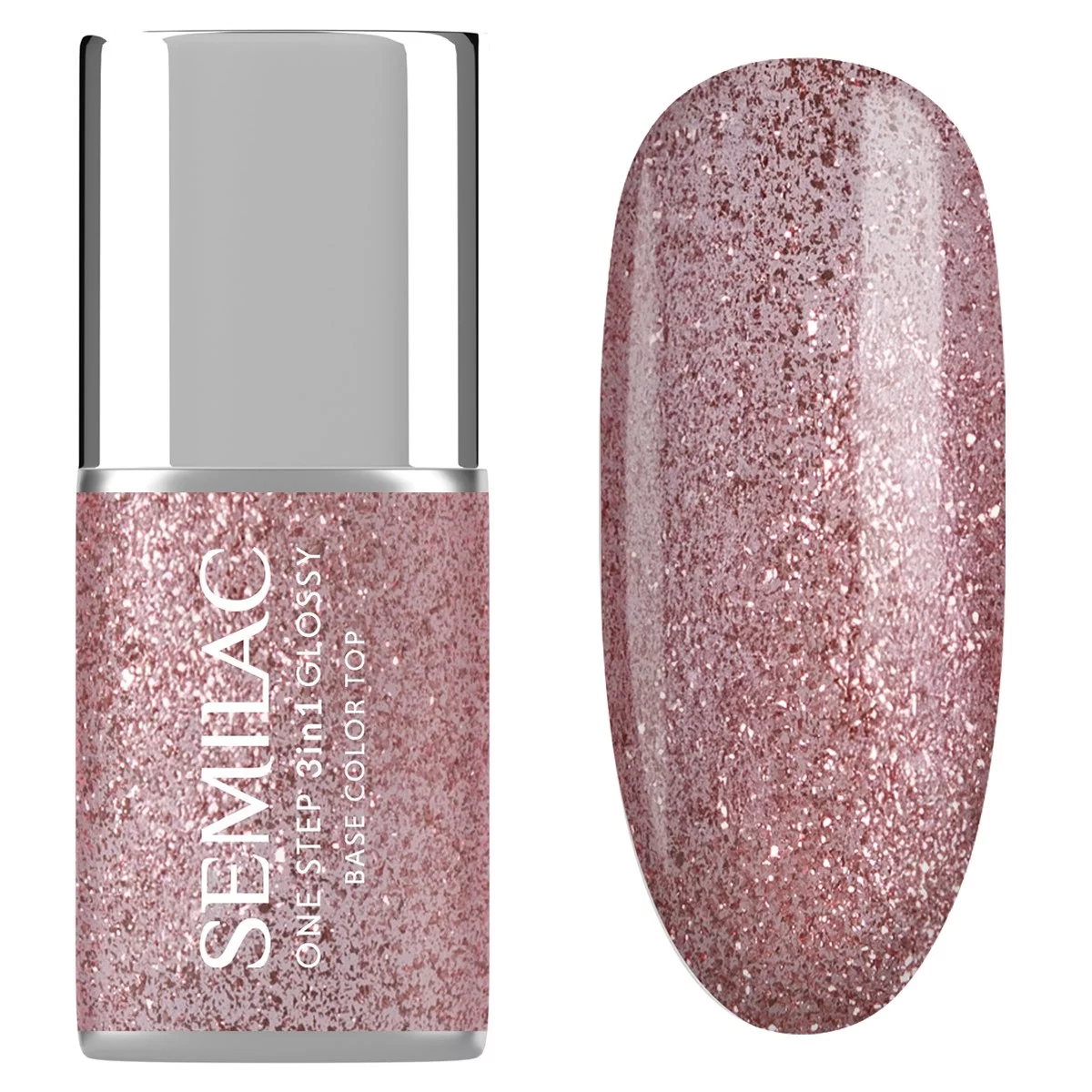 Semilac S250 Semilac Lakier hybrydowy One Step 3in1 Glossy Glitter Pink