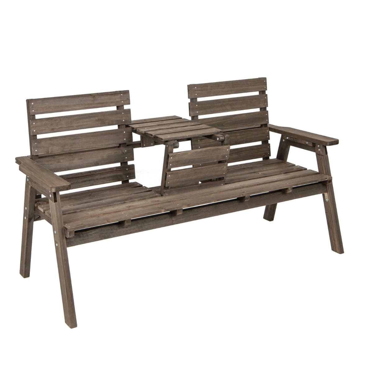 Costway Drewniana Ławka Ogrodowa Z Rozkładanym Stolikiem