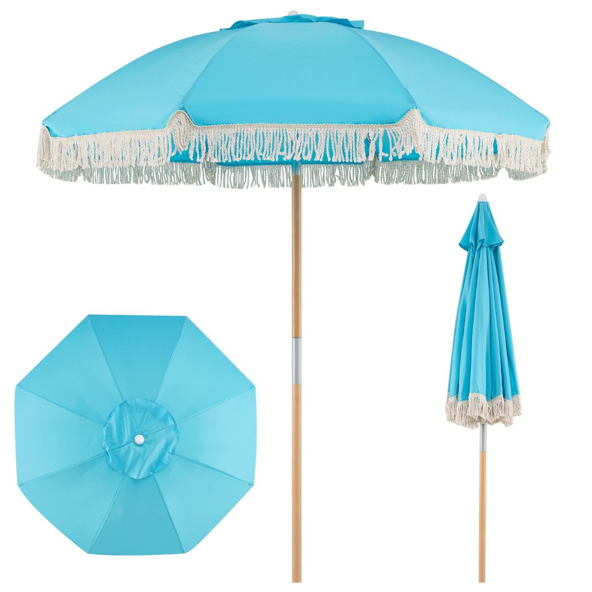 Parasol ogrodowy z frędzlami niebieski