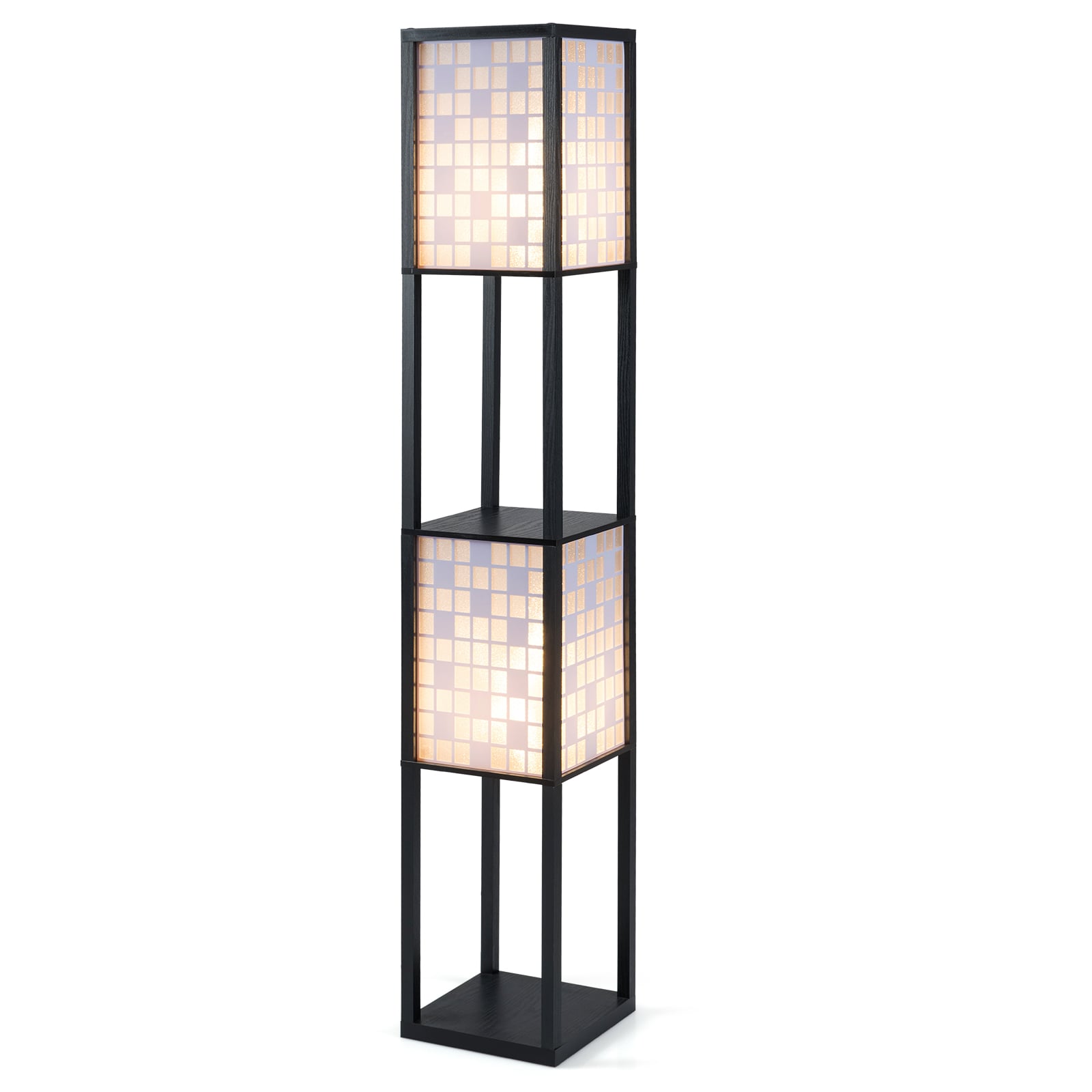 Lampa podłogowa z drewnianymi półkami