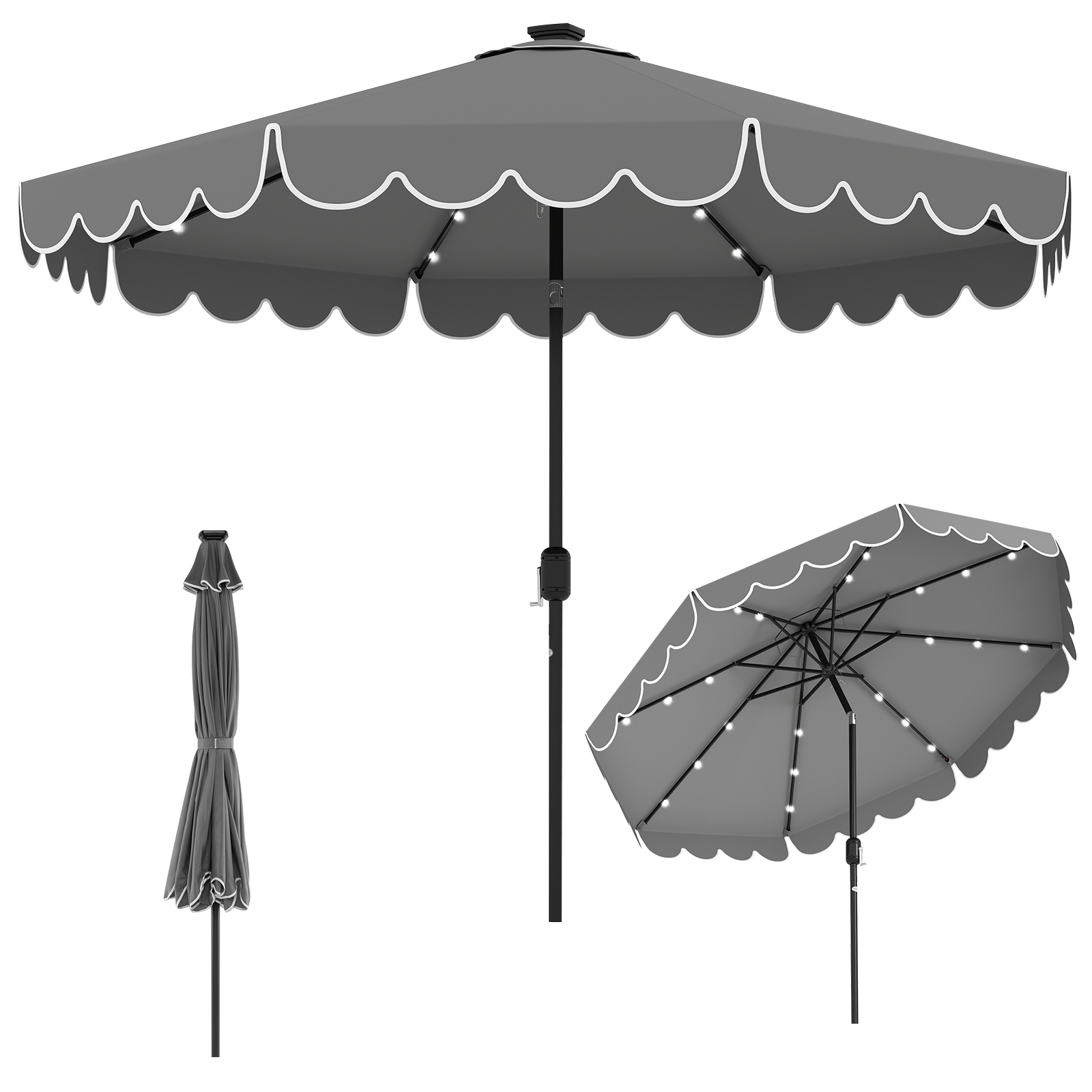 Parasol ogrodowy z oświetleniem LED na korbke