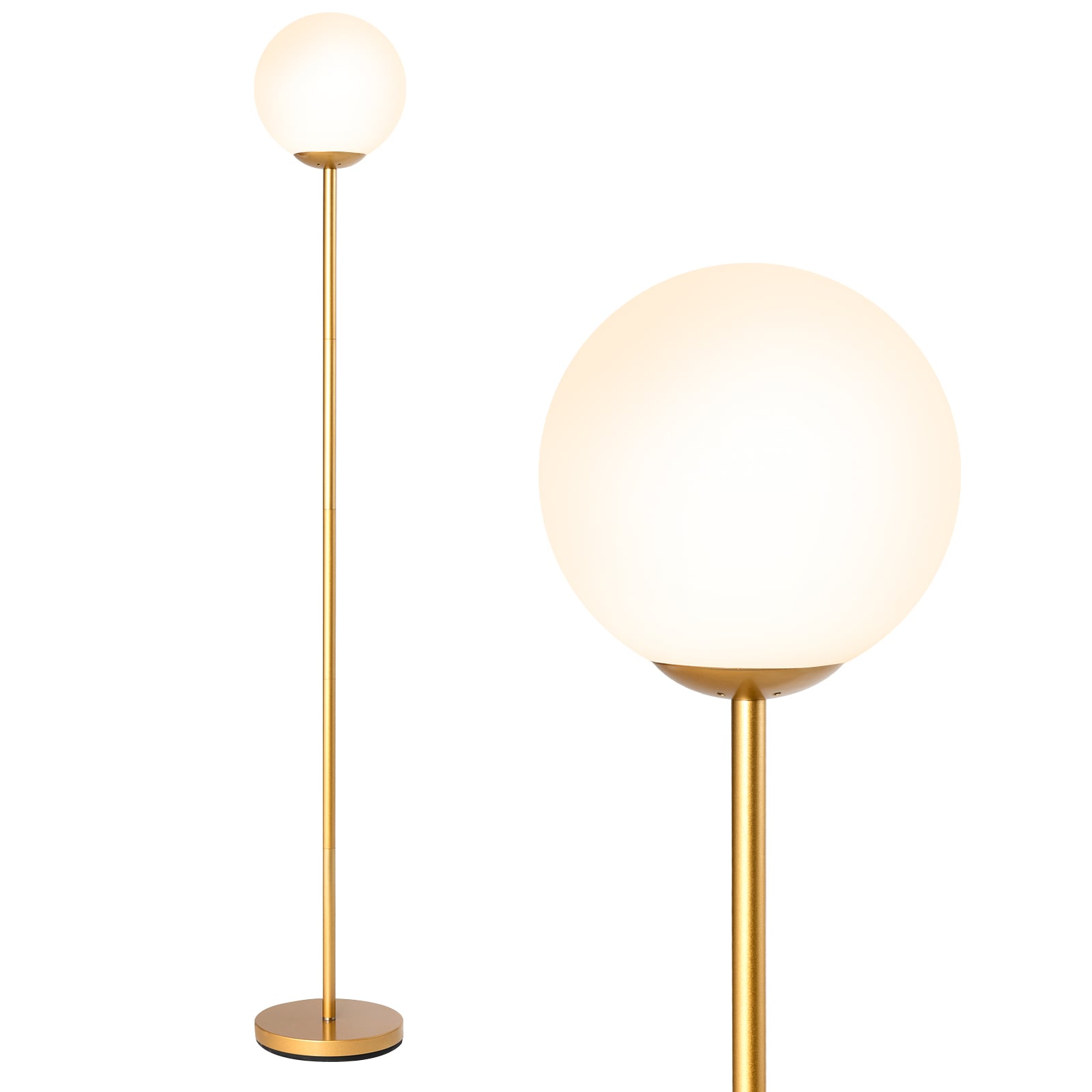 Lampa podłogowa ze szklanym kulistym kloszem