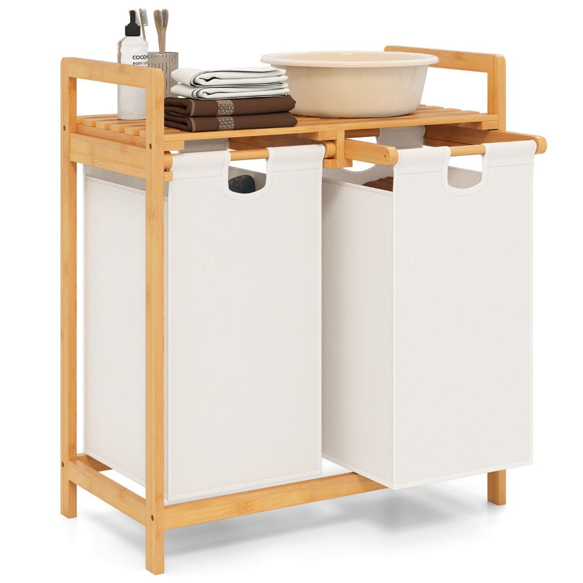 Costway Bambusowa Łazienkowa Półka Z Koszami Na Pranie