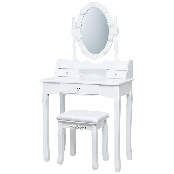 Costway Toaletka Kosmetyczna Z Lustrem Led I Taboretem