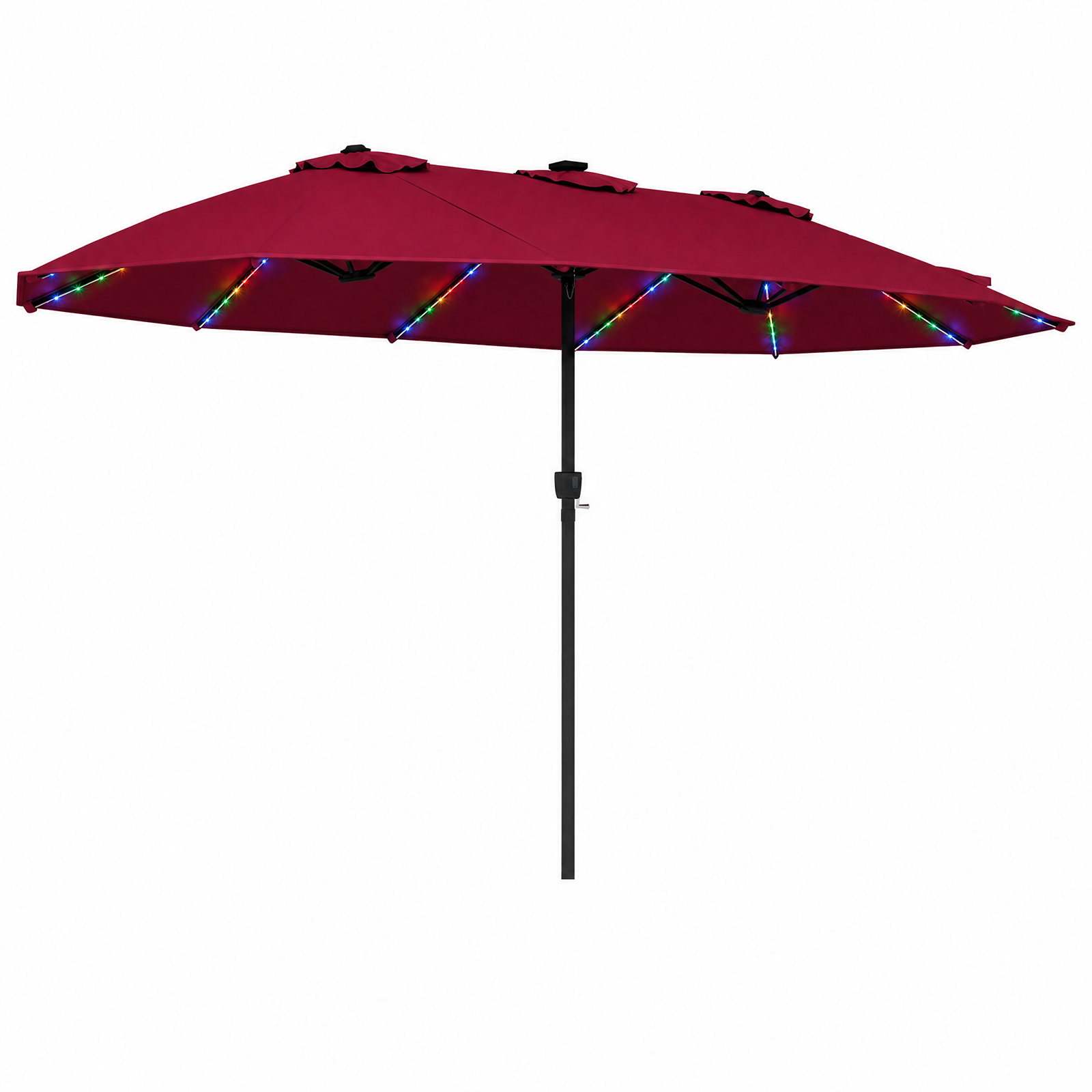 Podwójny parasol ogrodowy z solarnymi lampkami LED