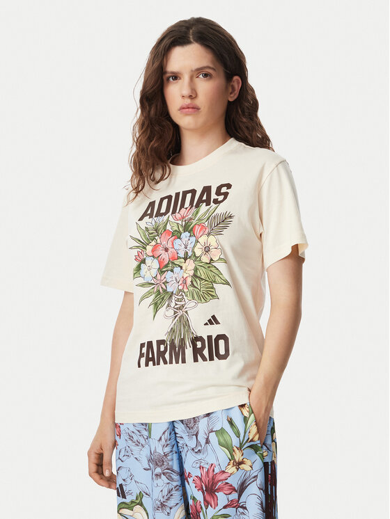 adidas T-Shirt Fram Rio Graphic KR0280 Kremowy Regular Fit