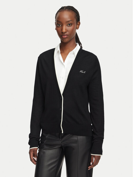 KARL LAGERFELD Kardigan B3W18038 Czarny Regular Fit