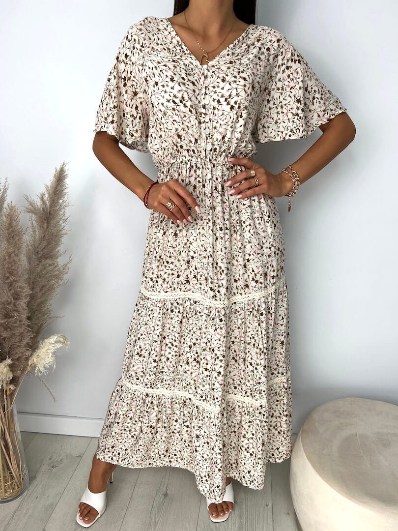 Sukienka Beżowa Sukienka w Kwiatki 8040-415A-A