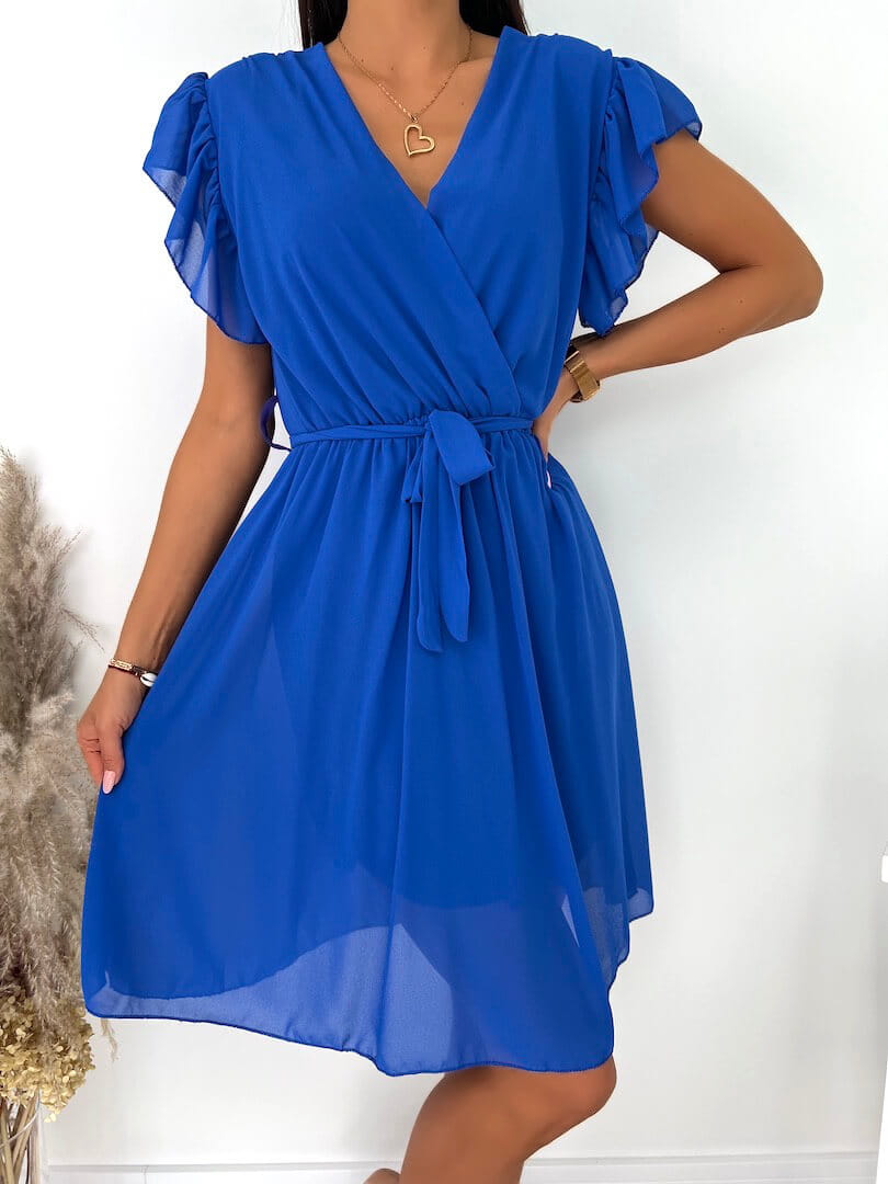 Sukienka Kobaltowa Sukienka z Ozdobnym Rękawkiem 8298-147-D
