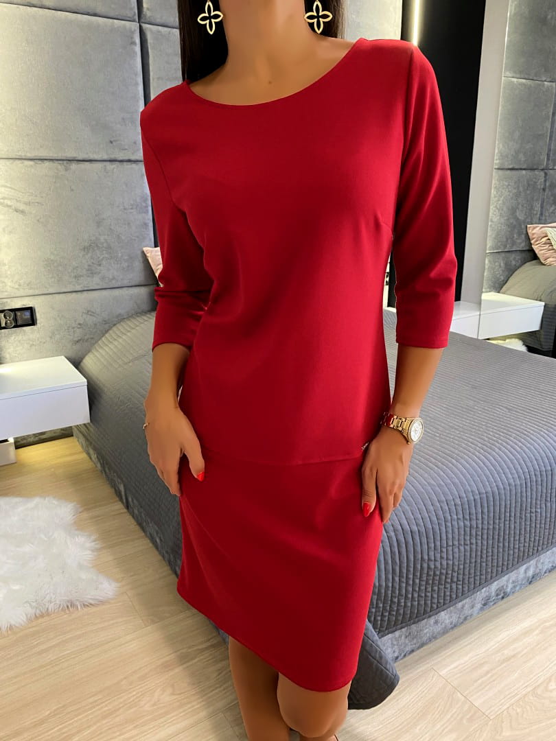 Sukienka Czerwona Klasyczna Sukienka 8397-180-C