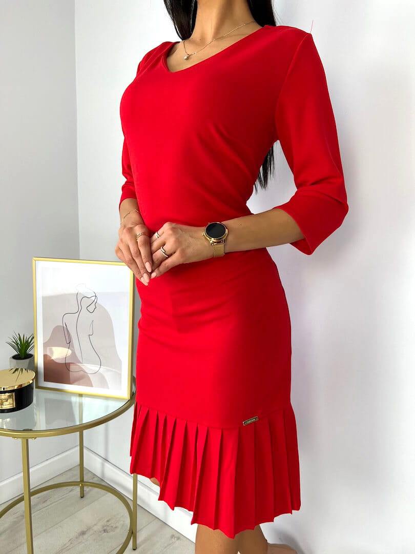 Sukienka Czerwona Sukienka z Plisowanym Dołem 7868-47-C