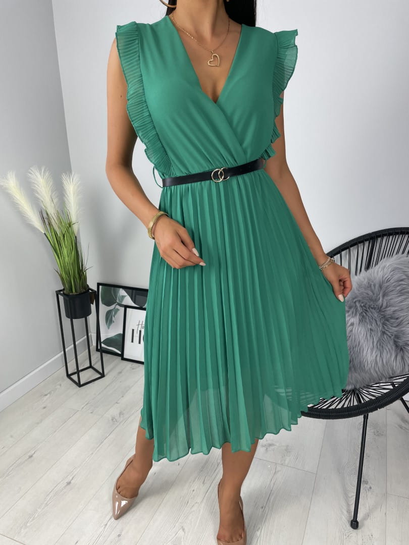 Sukienka Zielona Plisowana Sukienka z Paskiem 8116-400-C