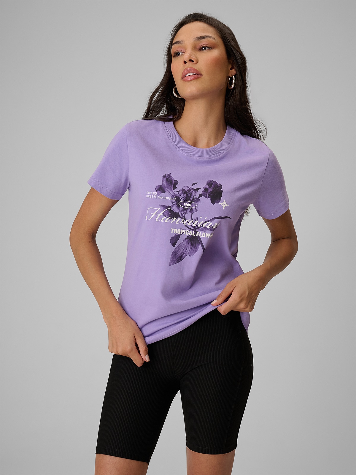 4F T-shirt regular z nadrukiem damski - fioletowy S