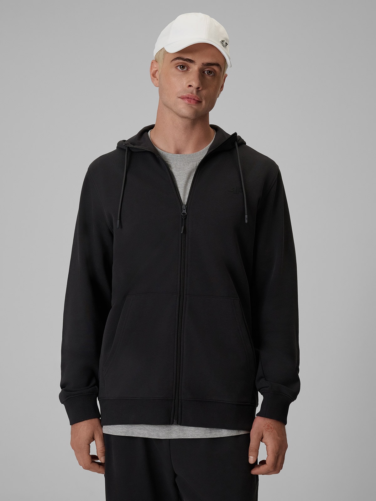 4F Bluza dresowa regular z kapturem męska - szara XXL