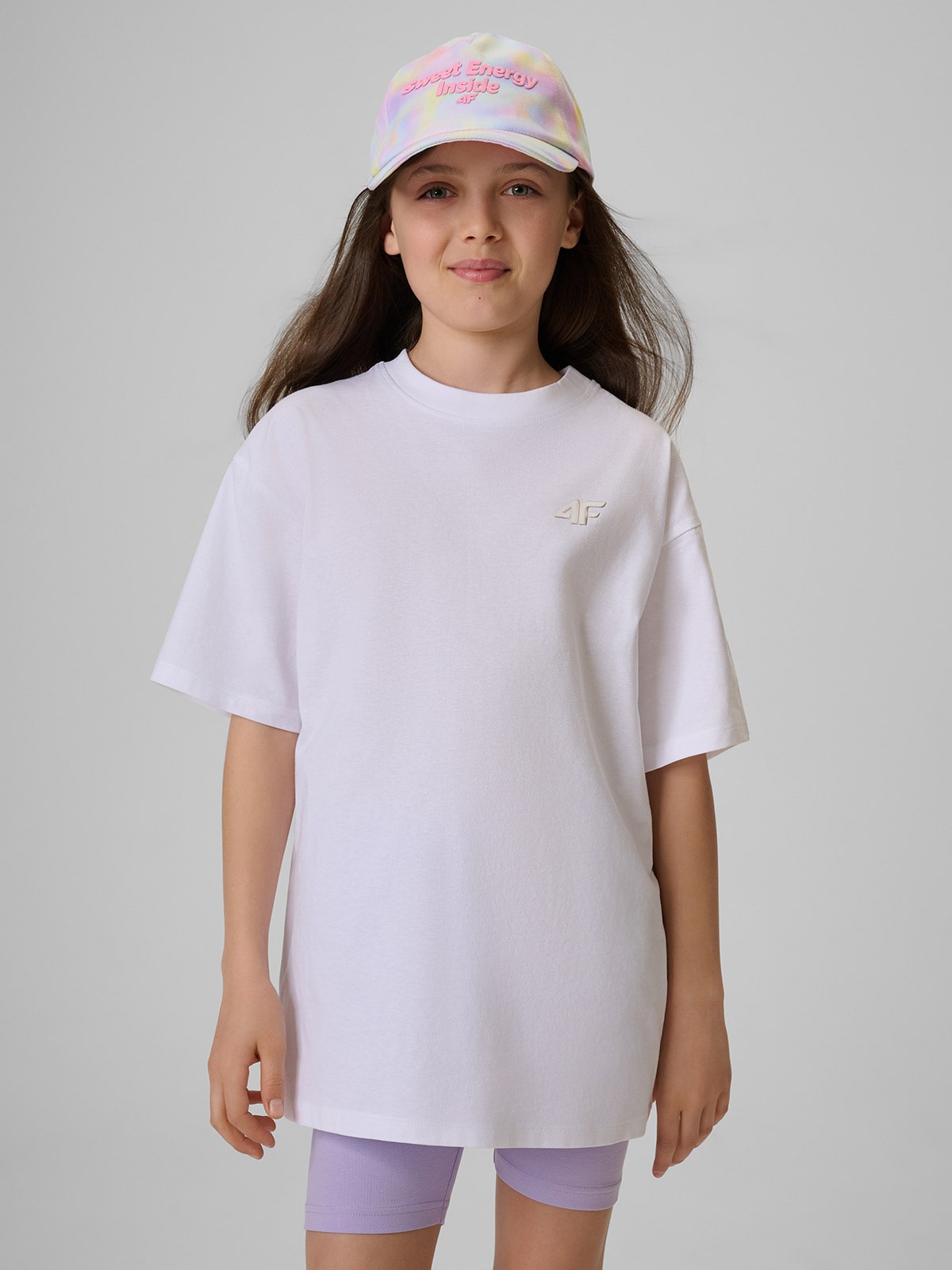 T-shirt loose gładki dziewczęcy - biały 134/140 (8-10 lat)