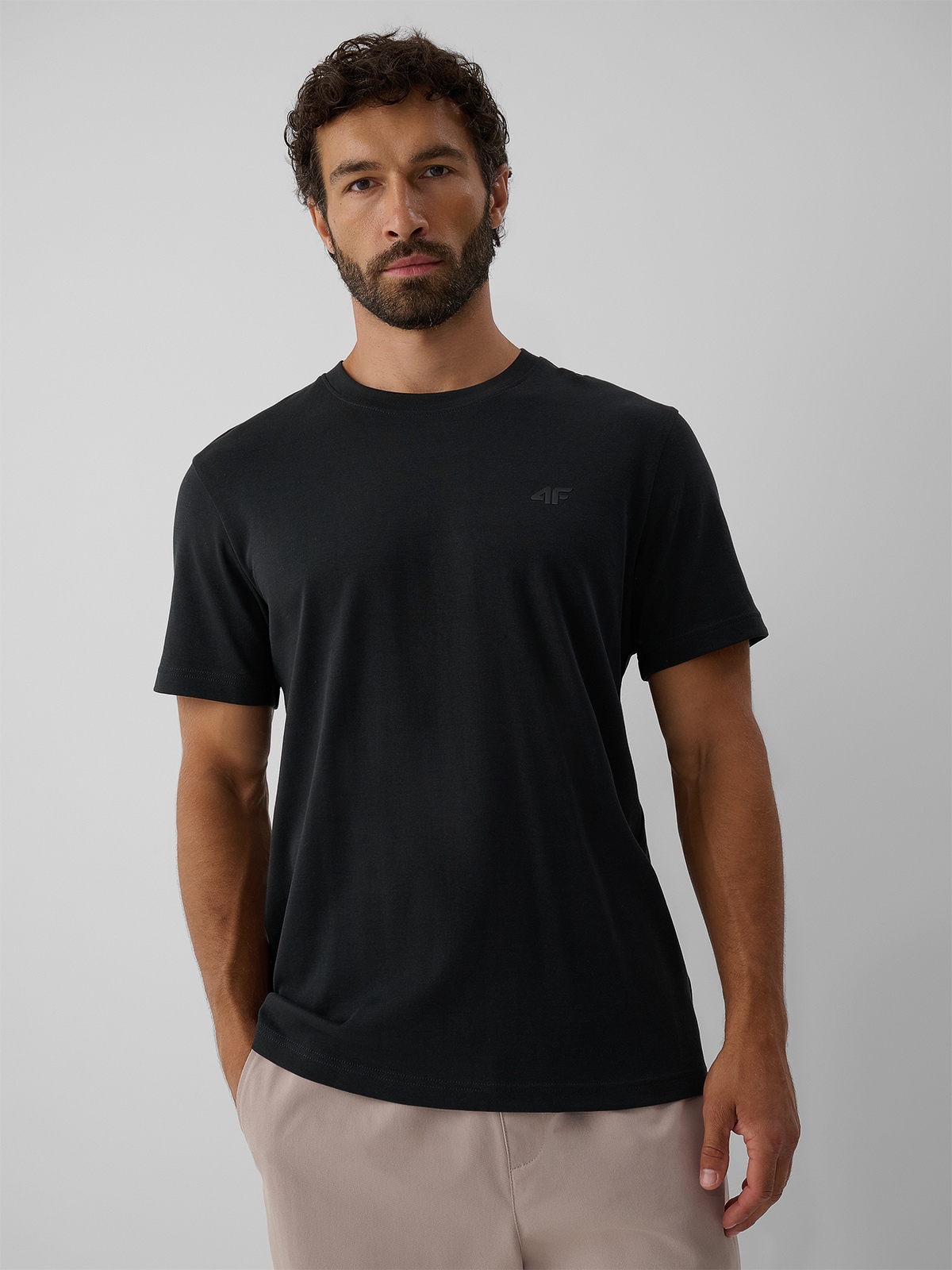 4F T-shirt regular gładki męski - szary S