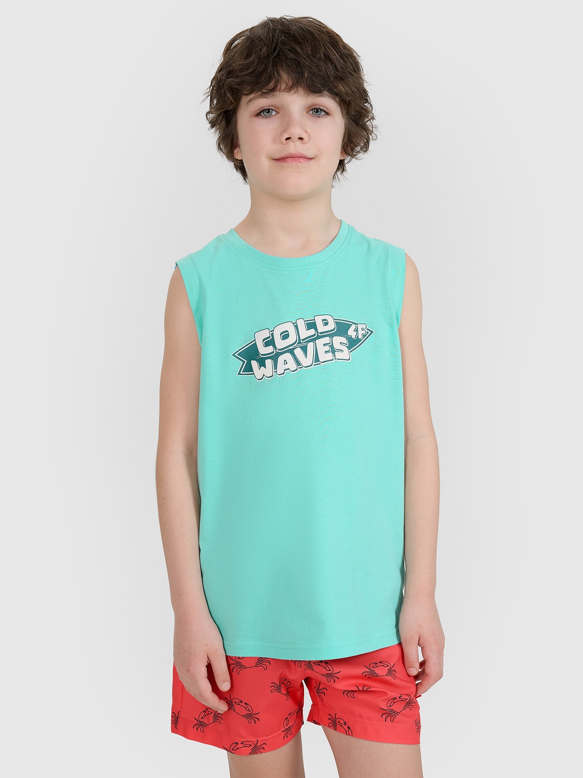 Tank top regular z nadrukiem chłopięcy - turkusowy 128 (7-8 lat)