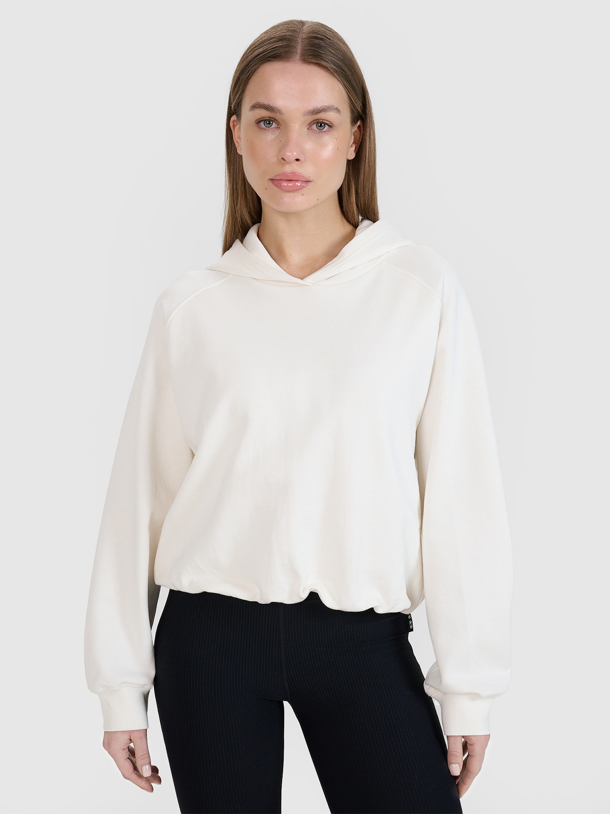 4F Bluza dresowa cropped nierozpinana z kapturem damska 4F | Anna Lewandowska - biała XL
