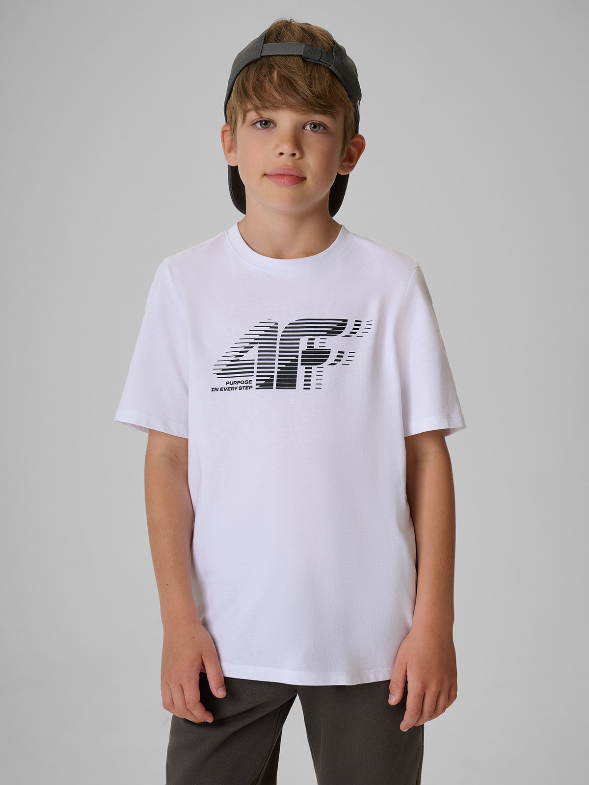 4F T-shirt regular z nadrukiem chłopięcy - biały 146 (10-11 lat)