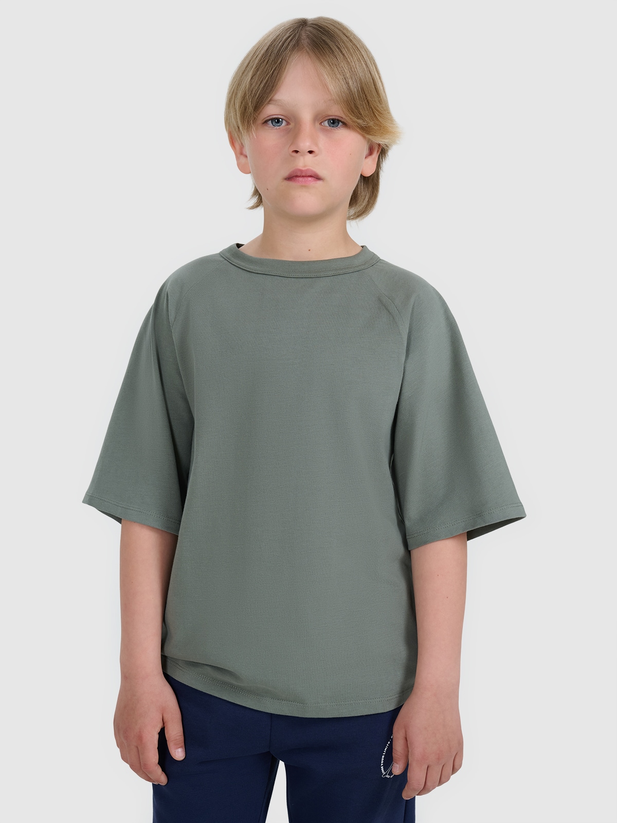 T-shirt oversize gładki chłopięcy - khaki 152 (11-12 lat)