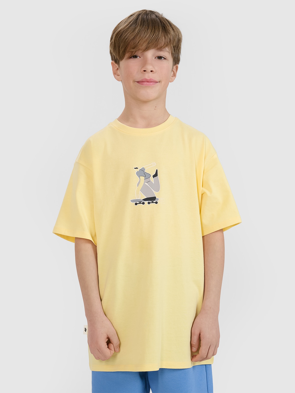 T-shirt oversize z nadrukiem chłopięcy - żółty 128 (7-8 lat)