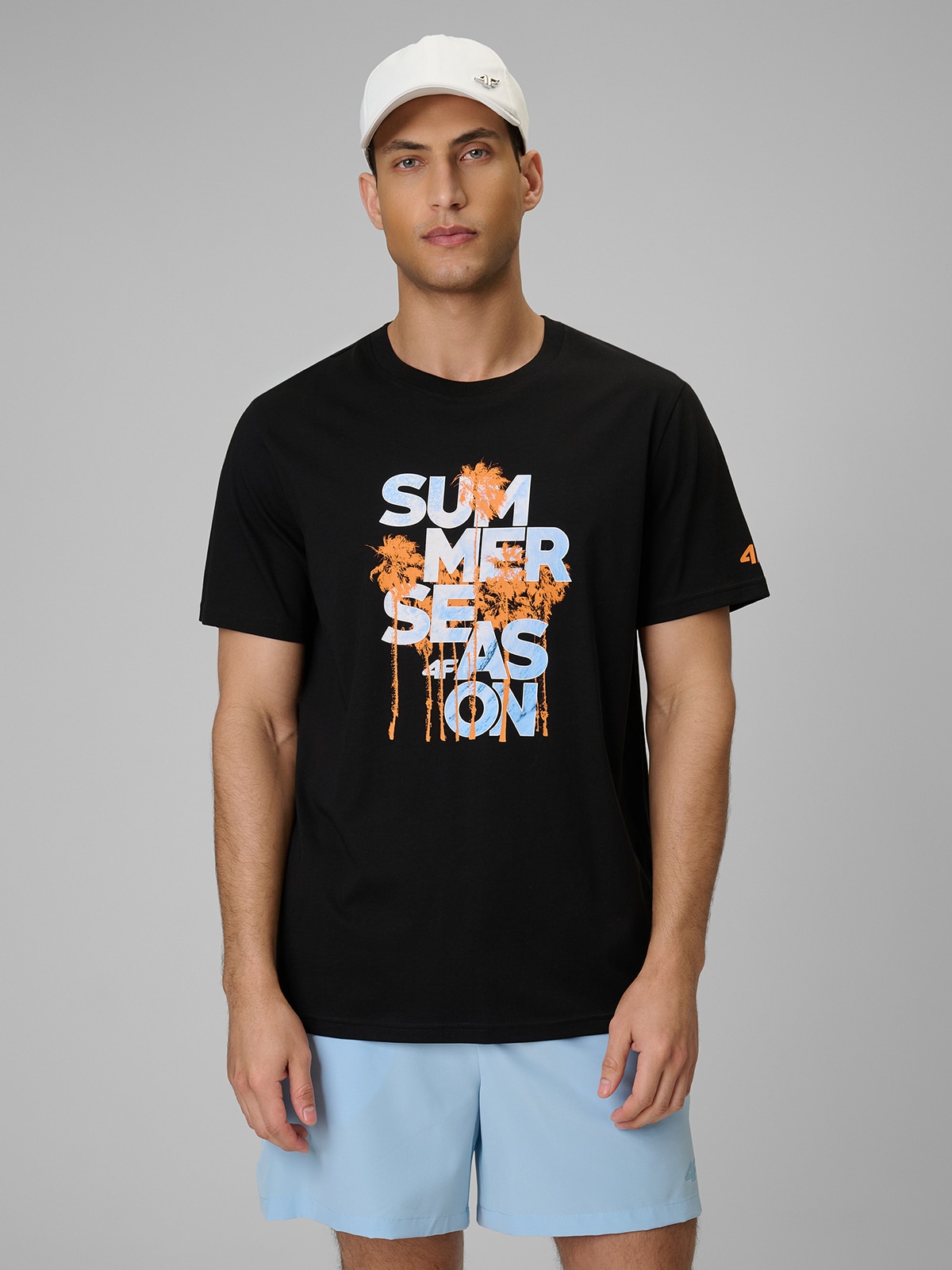 4F T-shirt regular z nadrukiem męski - czarny S