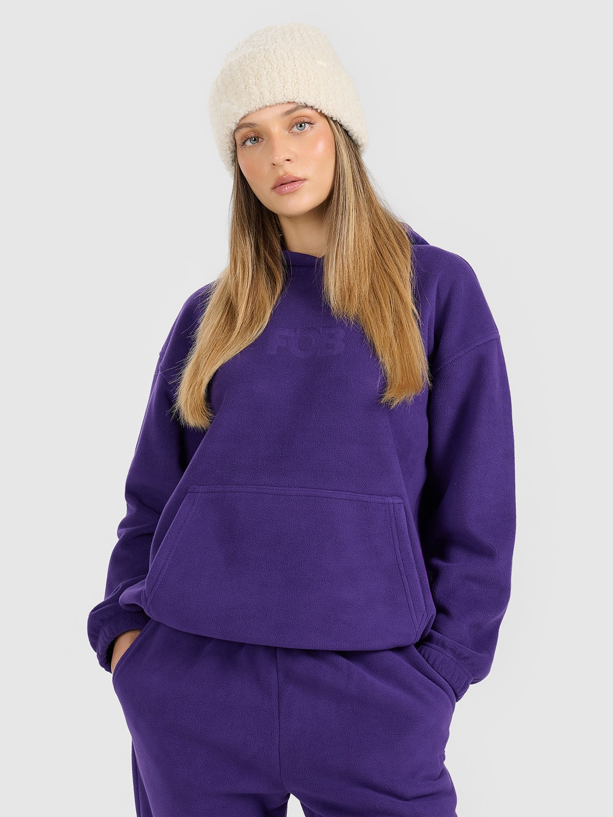4F Polar loose z kapturem damski - fioletowy M