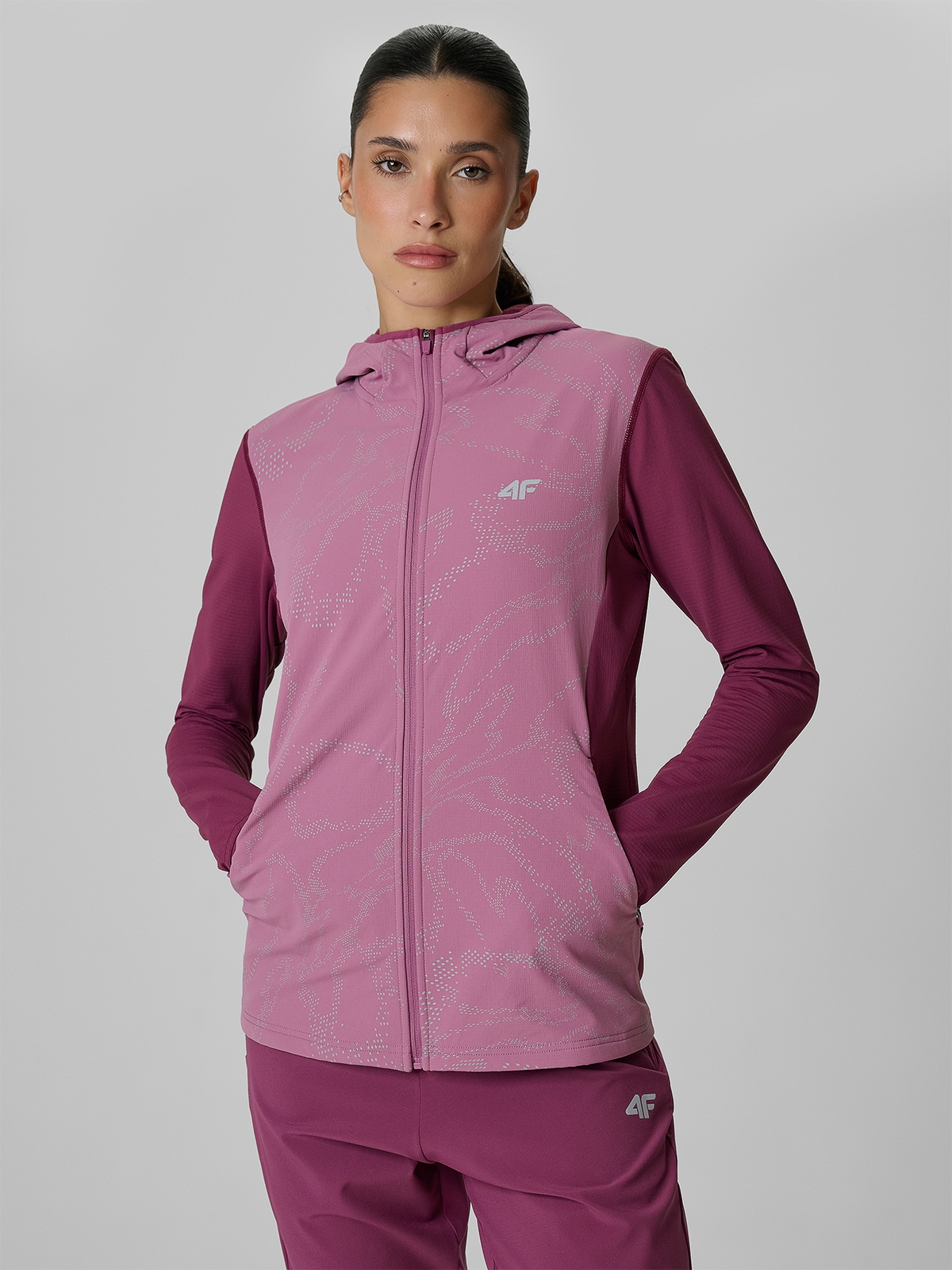 4F Bluza do biegania regular z kapturem damska - fioletowa L
