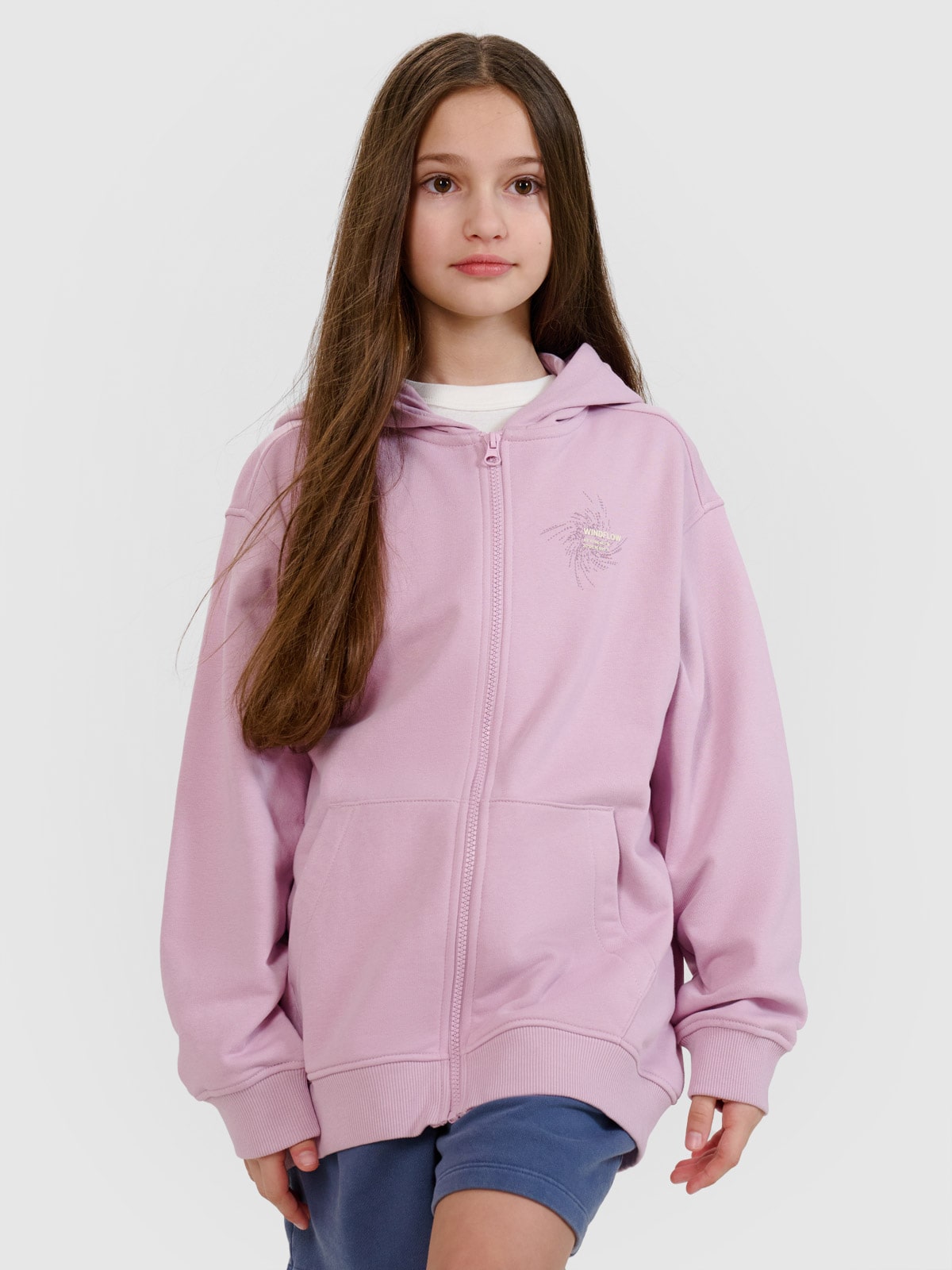 Bluza dresowa rozpinana z kapturem dziewczęca - fioletowa 140 (9-10 lat)