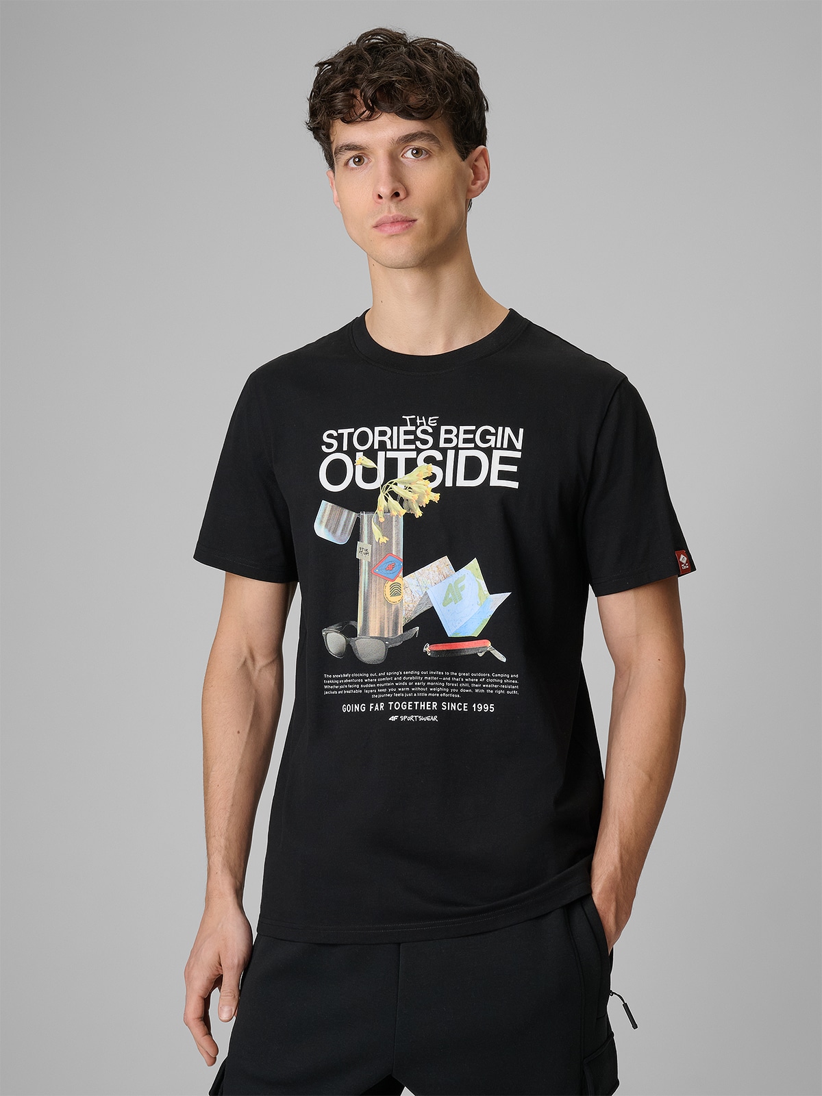 4F T-shirt regular z nadrukiem męski - czarny XXL