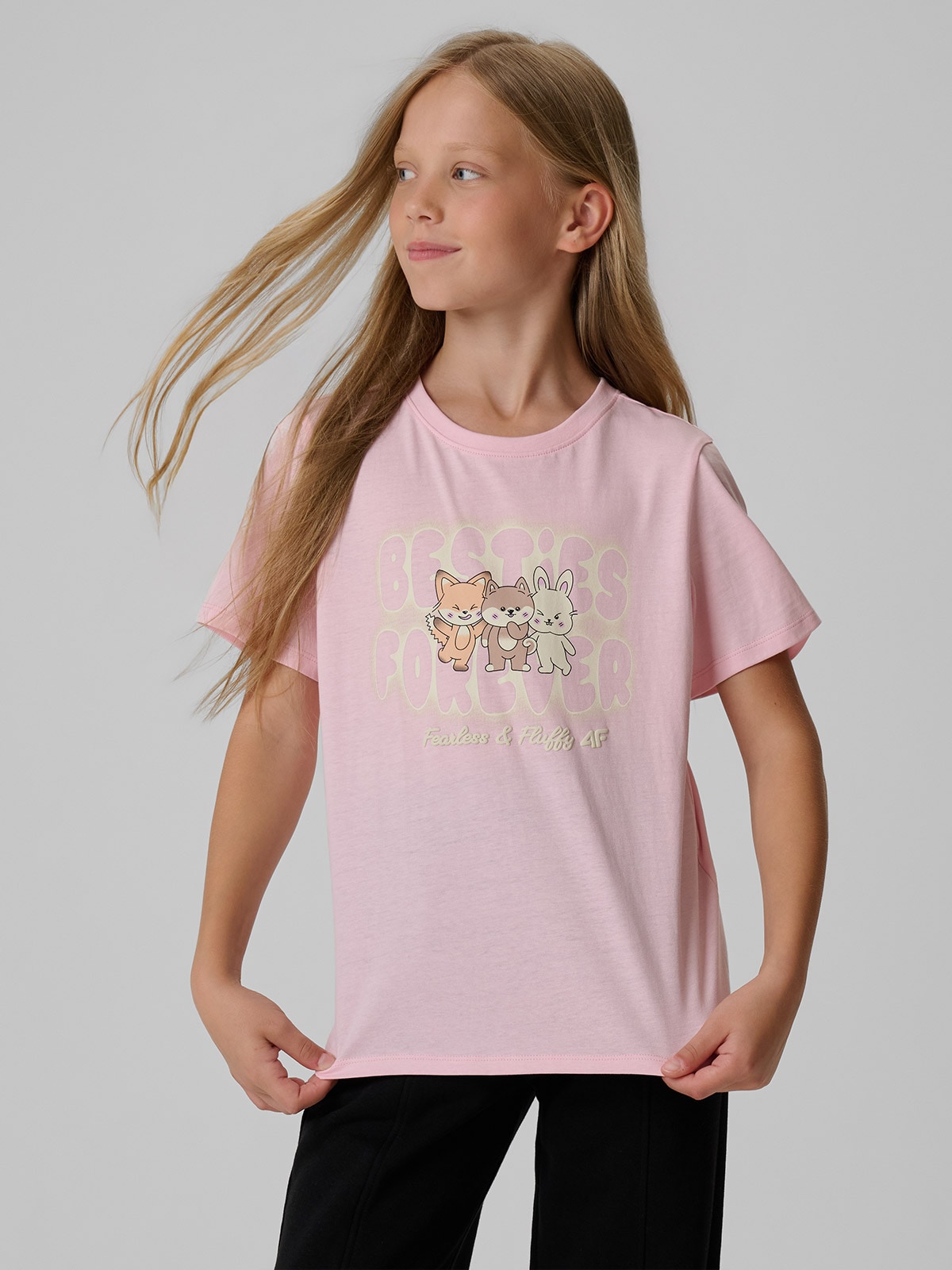 4F T-shirt regular z nadrukiem dziewczęcy - różowy 164 (13-14 lat)