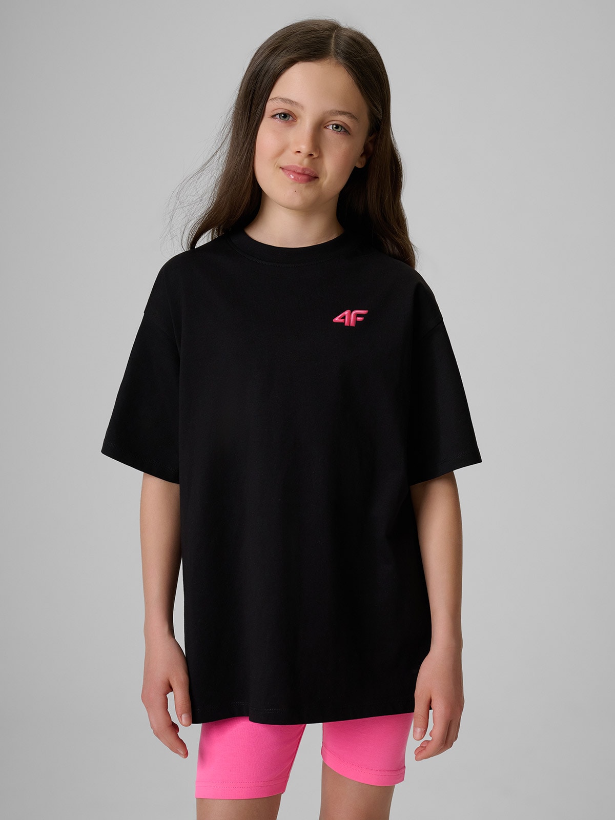 T-shirt loose gładki dziewczęcy - czarny 146/152 (10-12 lat)