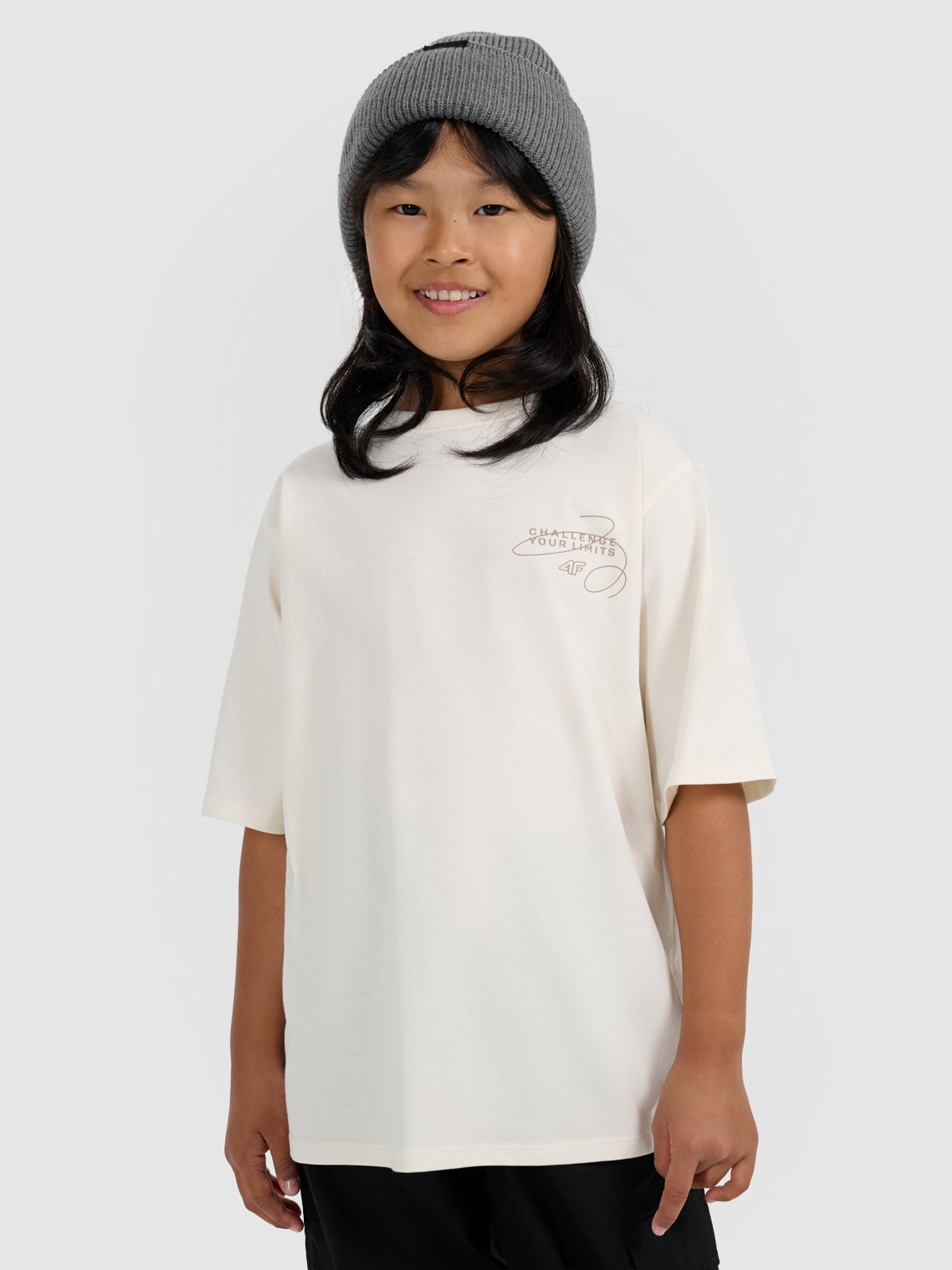 T-shirt oversize z nadrukiem dziewczęcy - biały 122 (6-7 lat)