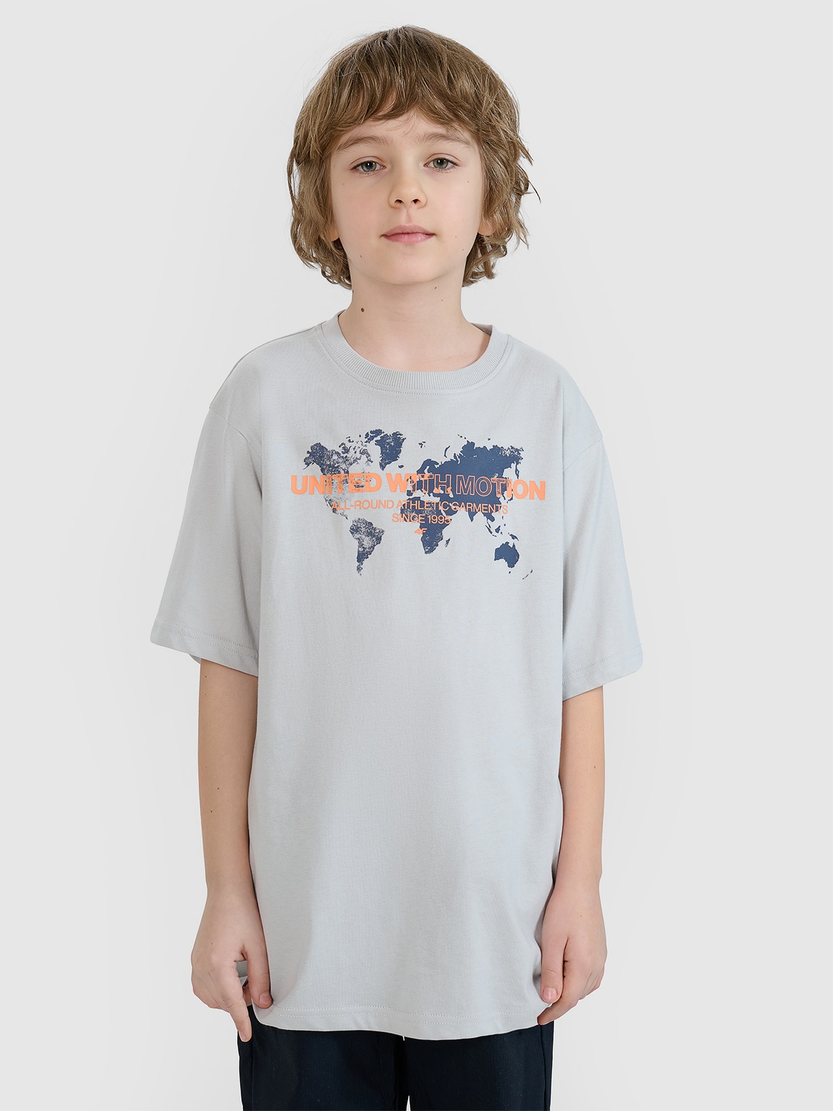 T-shirt oversize z nadrukiem chłopięcy - szary 152 (11-12 lat)