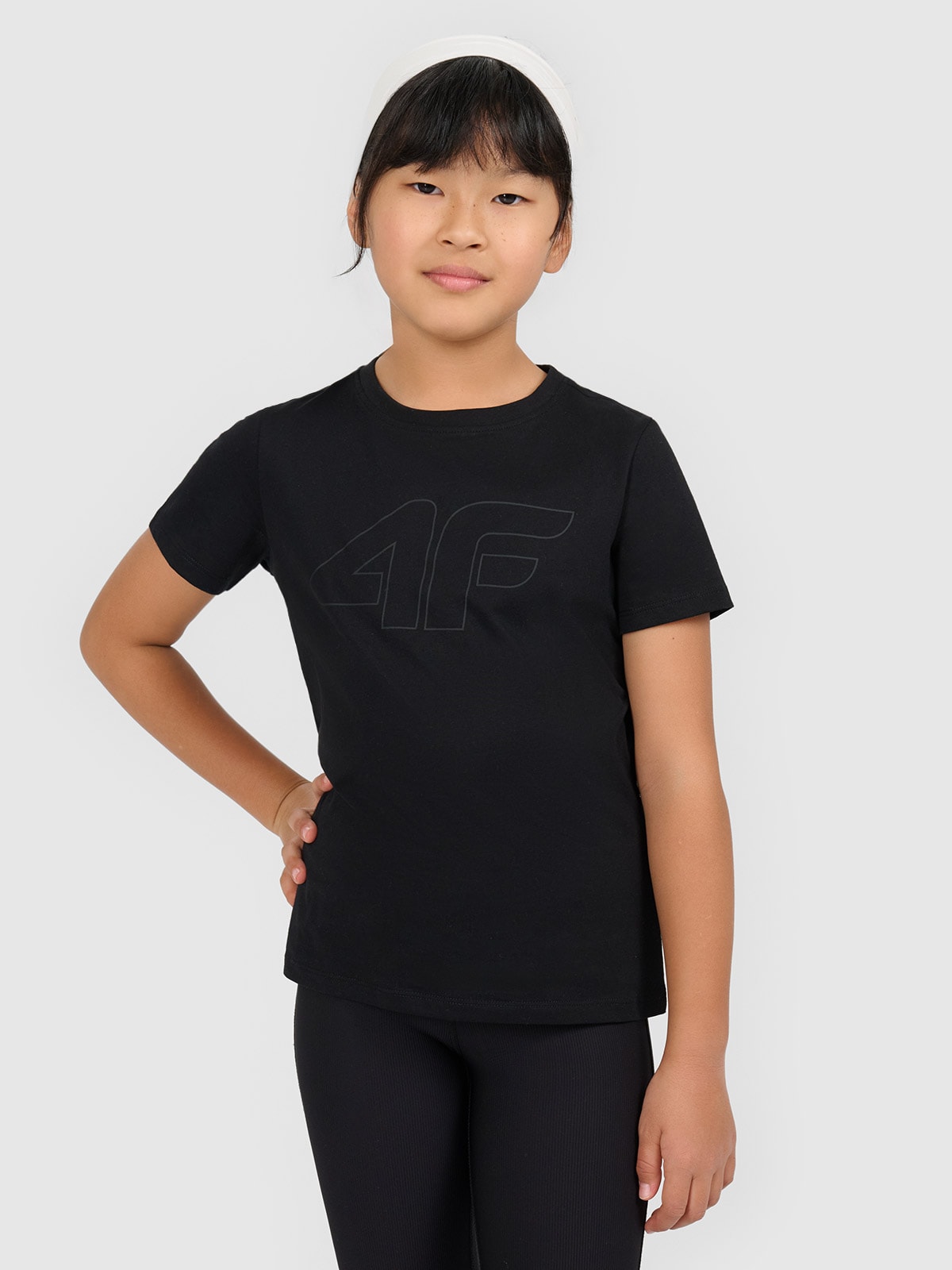 4F T-shirt oversize z nadrukiem dziewczęcy - czarny 158 (12-13 lat)