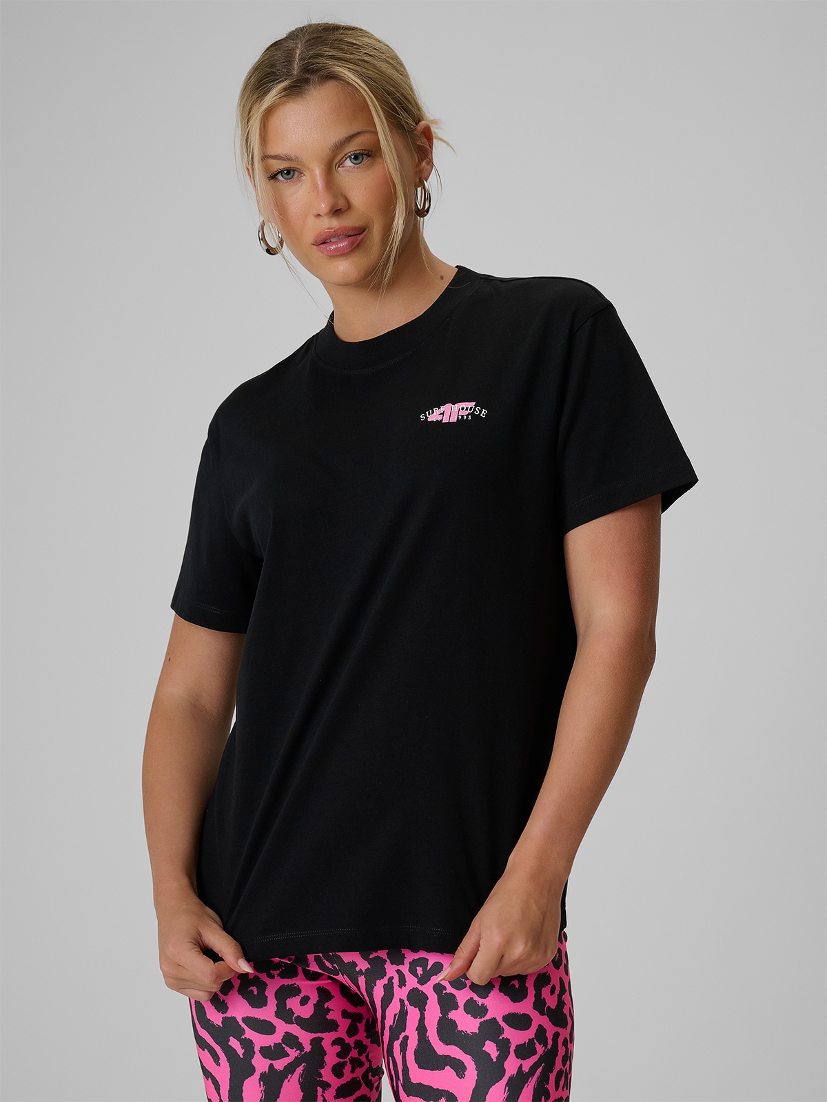 4F T-shirt loose z nadrukiem damski - czarny XS