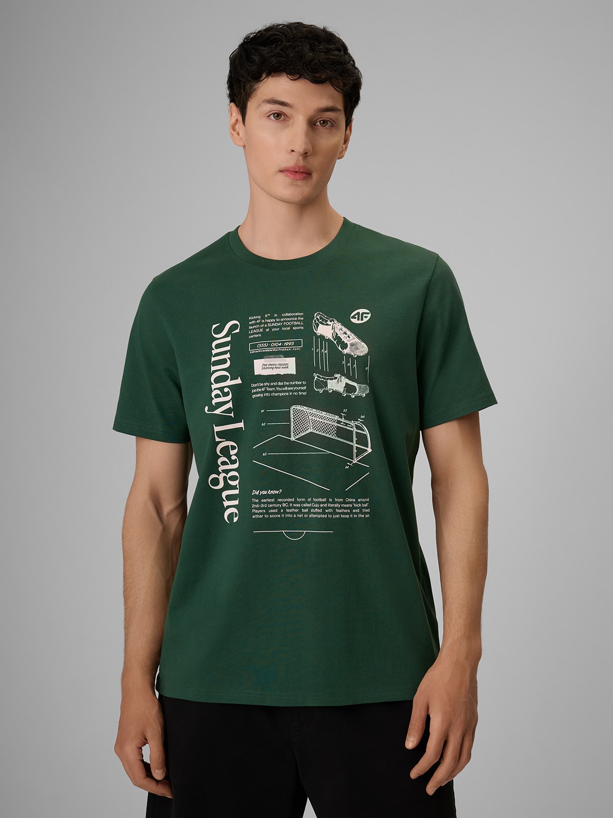 4F T-shirt regular z nadrukiem męski - zielony L