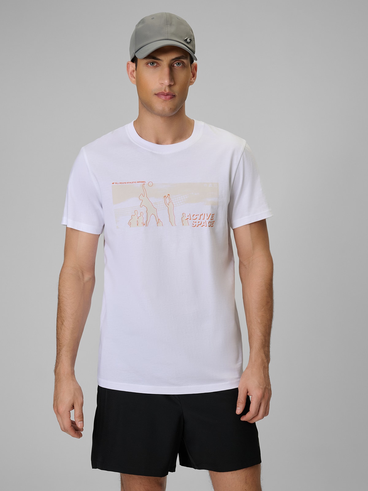 4F T-shirt reagular z nadrukiem męski - biały XL