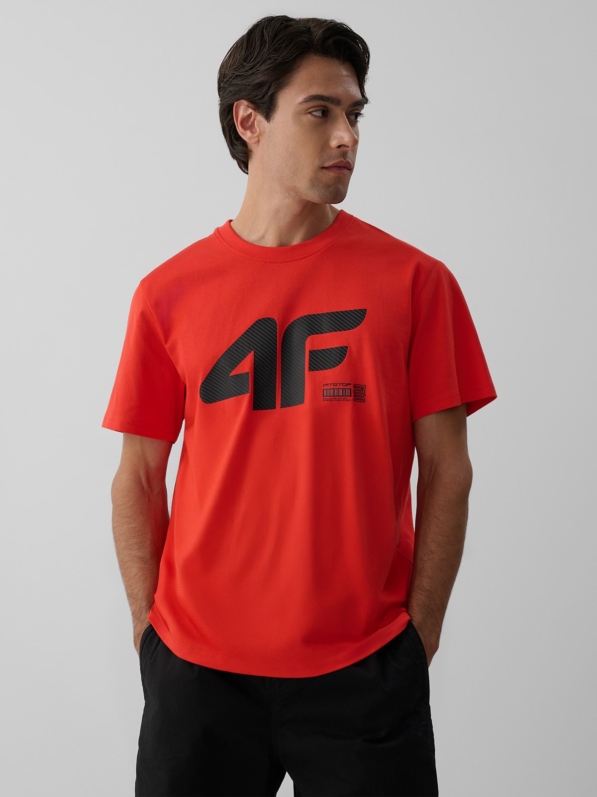 4F T-shirt regular z nadrukiem męski - czerwony XXL