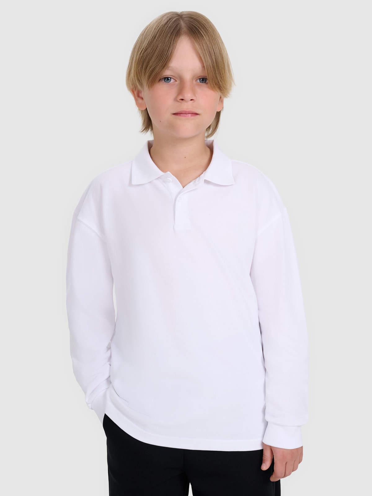 Longsleeve polo regular chłopięcy - biały 158 (12-13 lat)