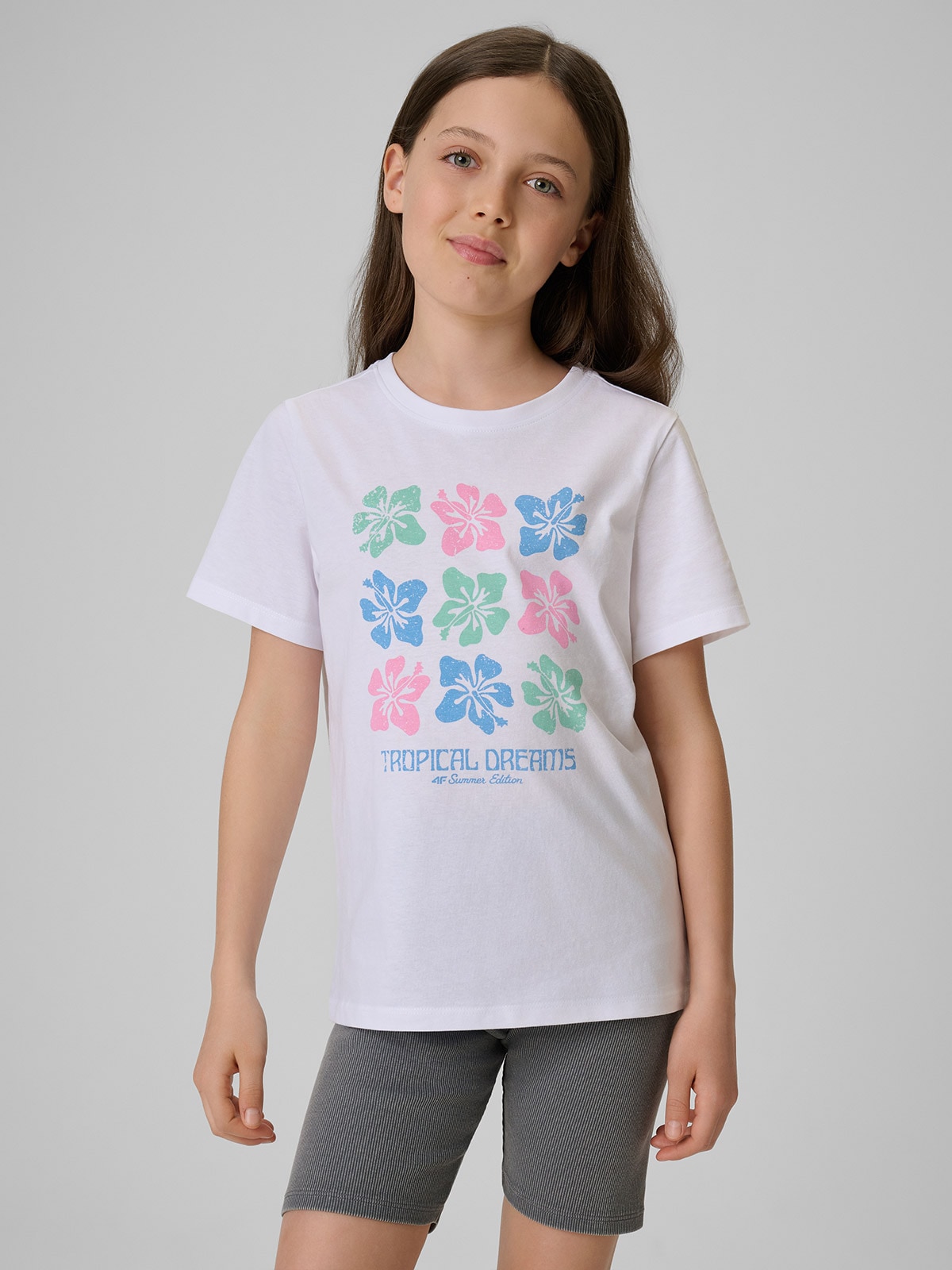 T-shirt regular z nadrukiem dziewczęcy - biały 134 (8-9 lat)