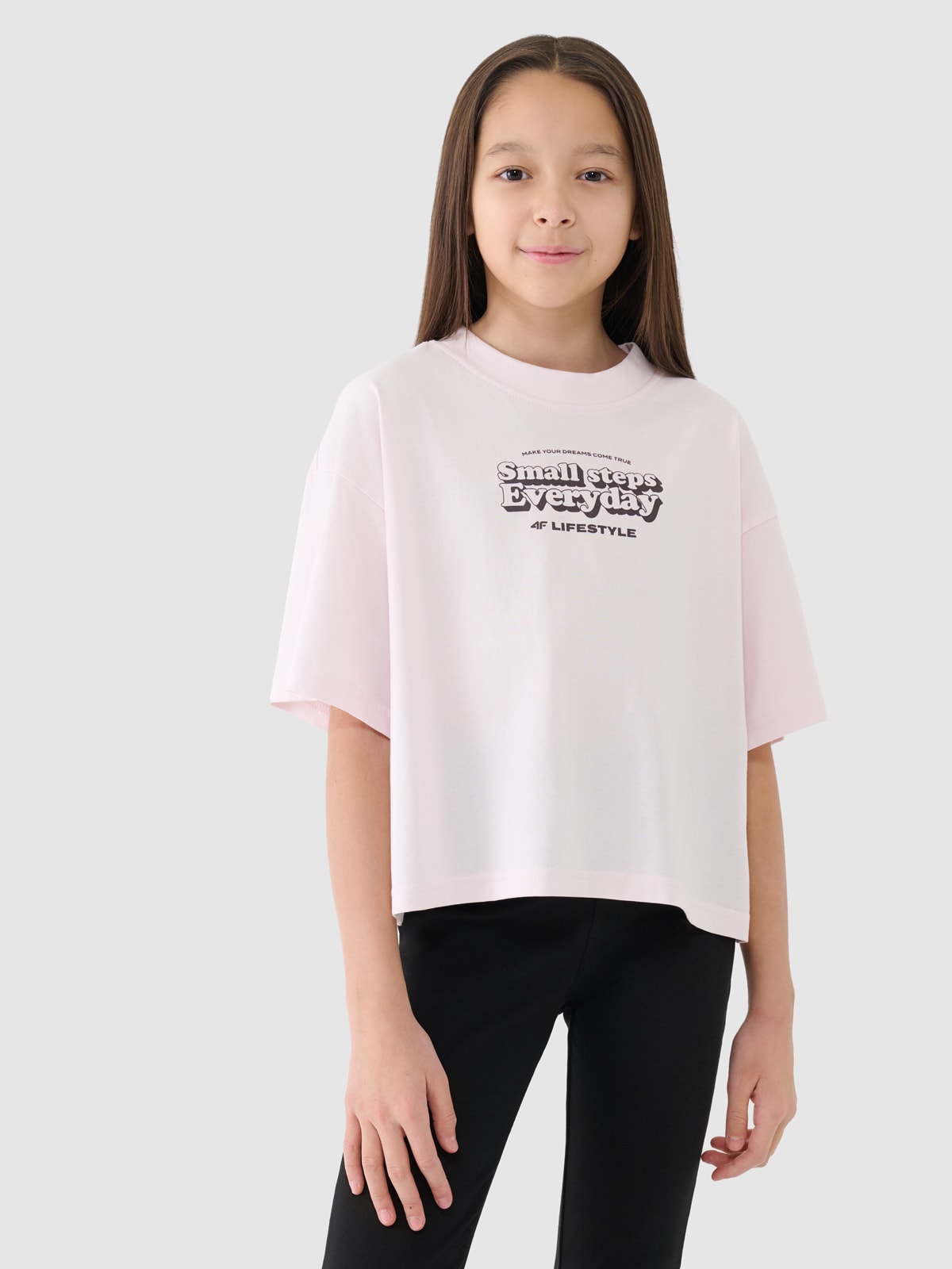 Crop top oversize z nadrukiem dziewczęcy - beżowy 122 (6-7 lat)
