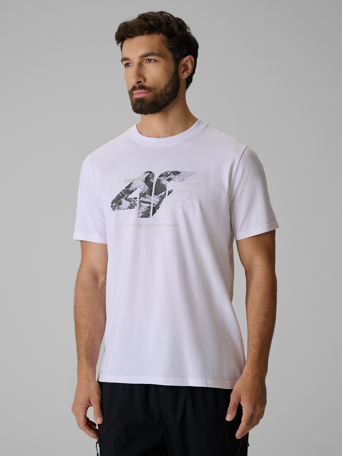 4F T-shirt regular z nadrukiem męski - biały M