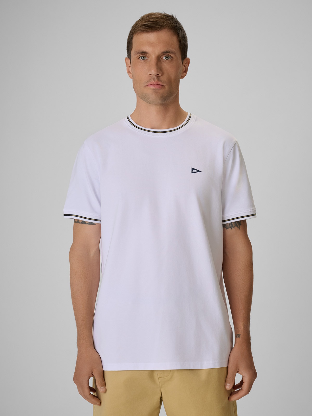 4F T-shirt regular gładki męski - biały XXL