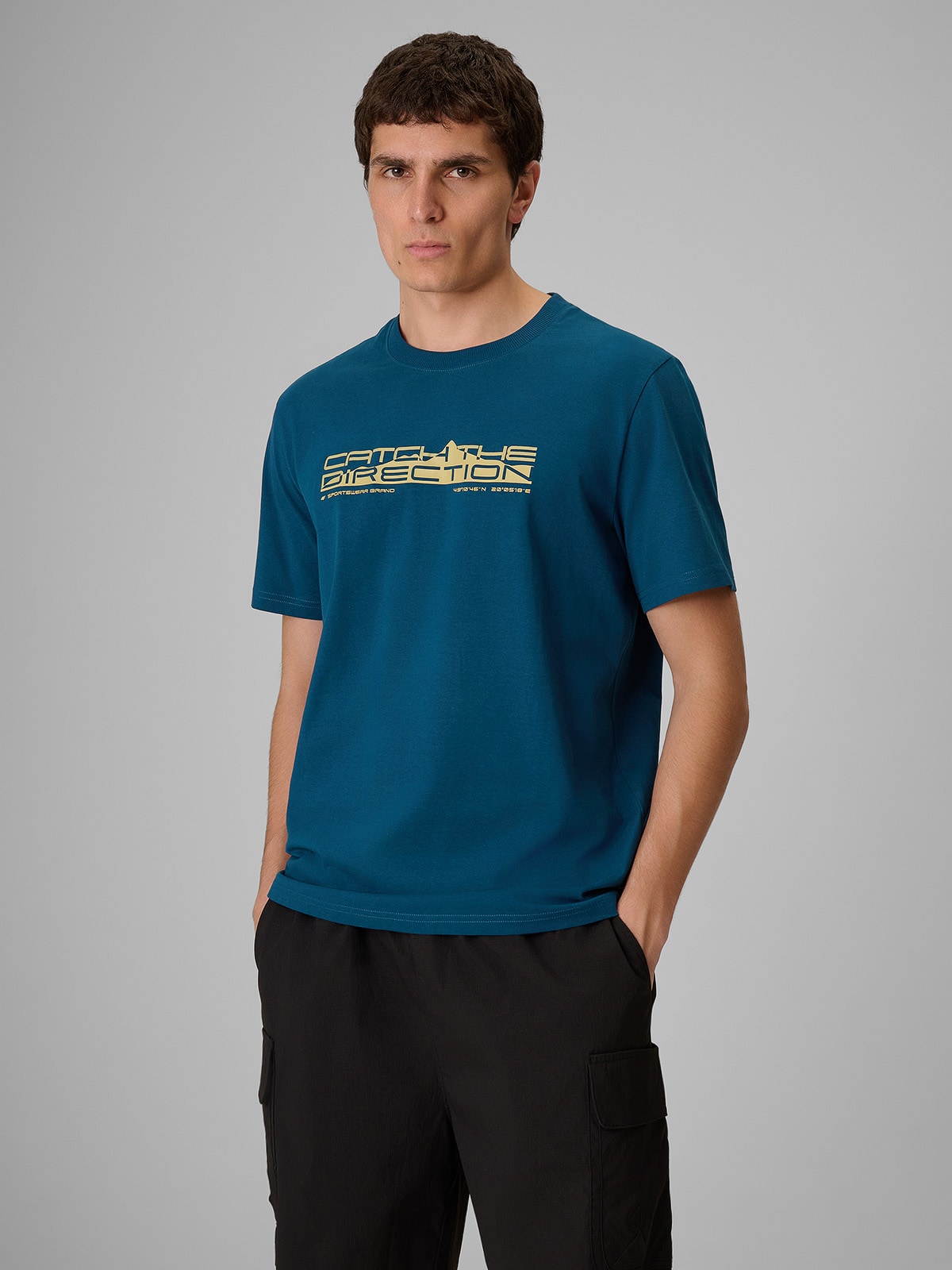 4F T-shirt regular z nadrukiem męski - turkusowy XXL