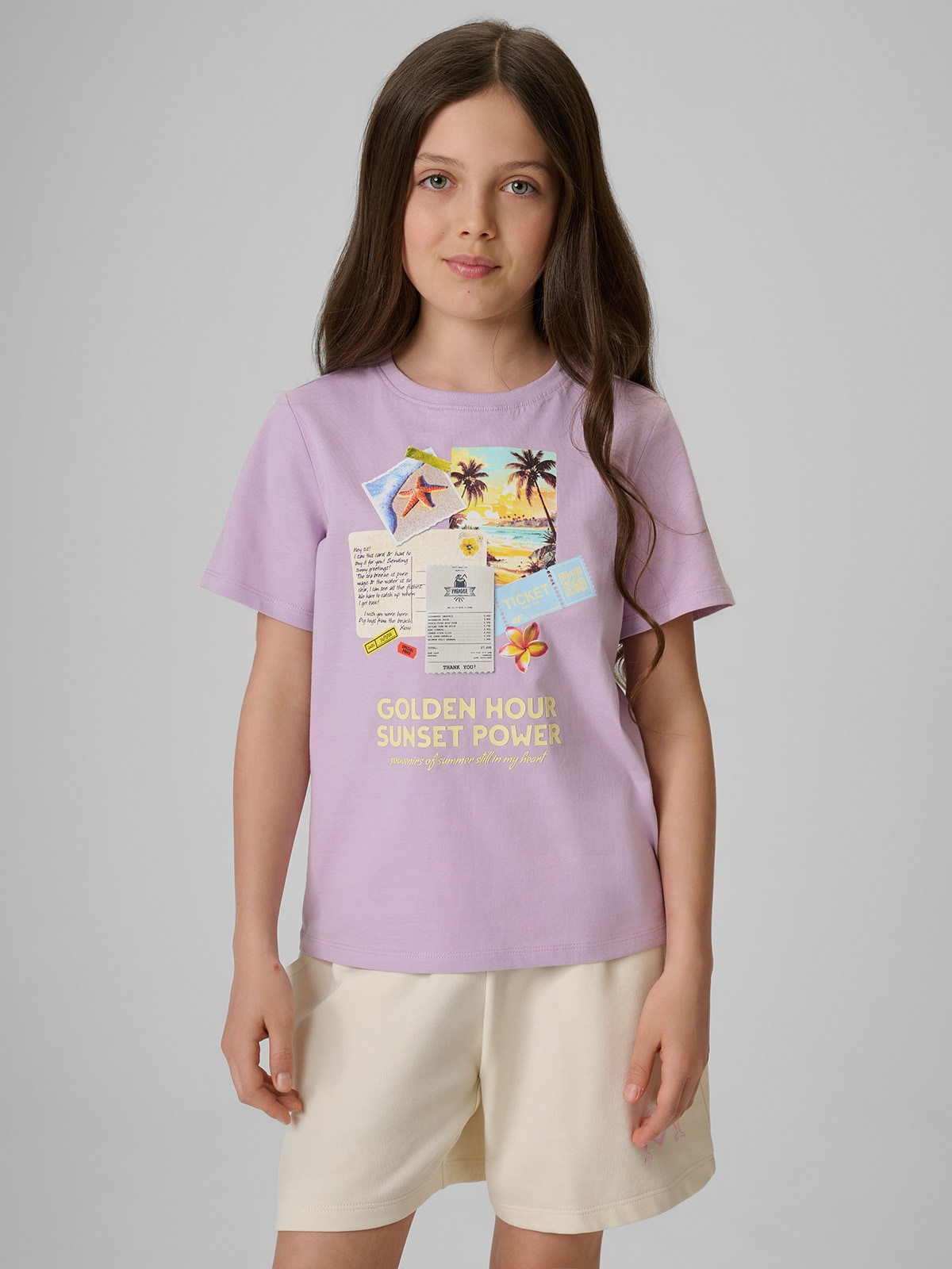 T-shirt regular z nadrukiem dziewczęcy - fioletowy 152 (11-12 lat)