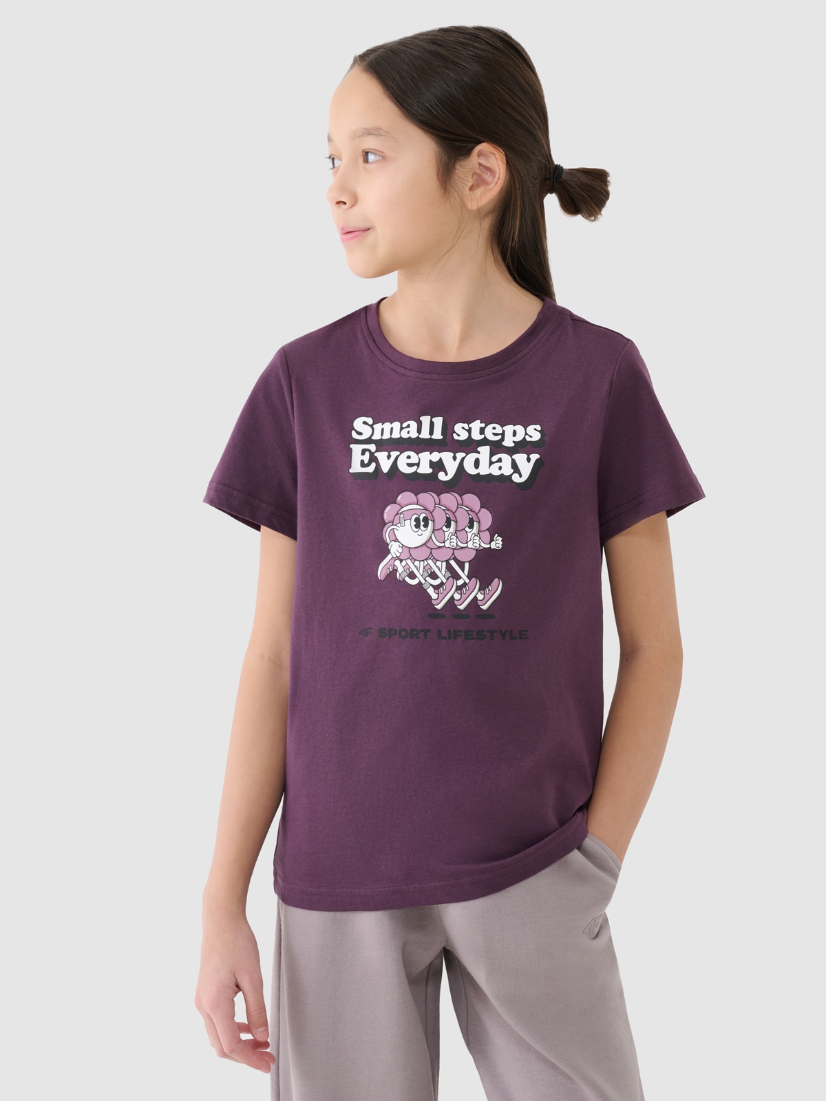 T-shirt regular z nadrukiem dziewczęcy - fioletowy 146 (10-11 lat)
