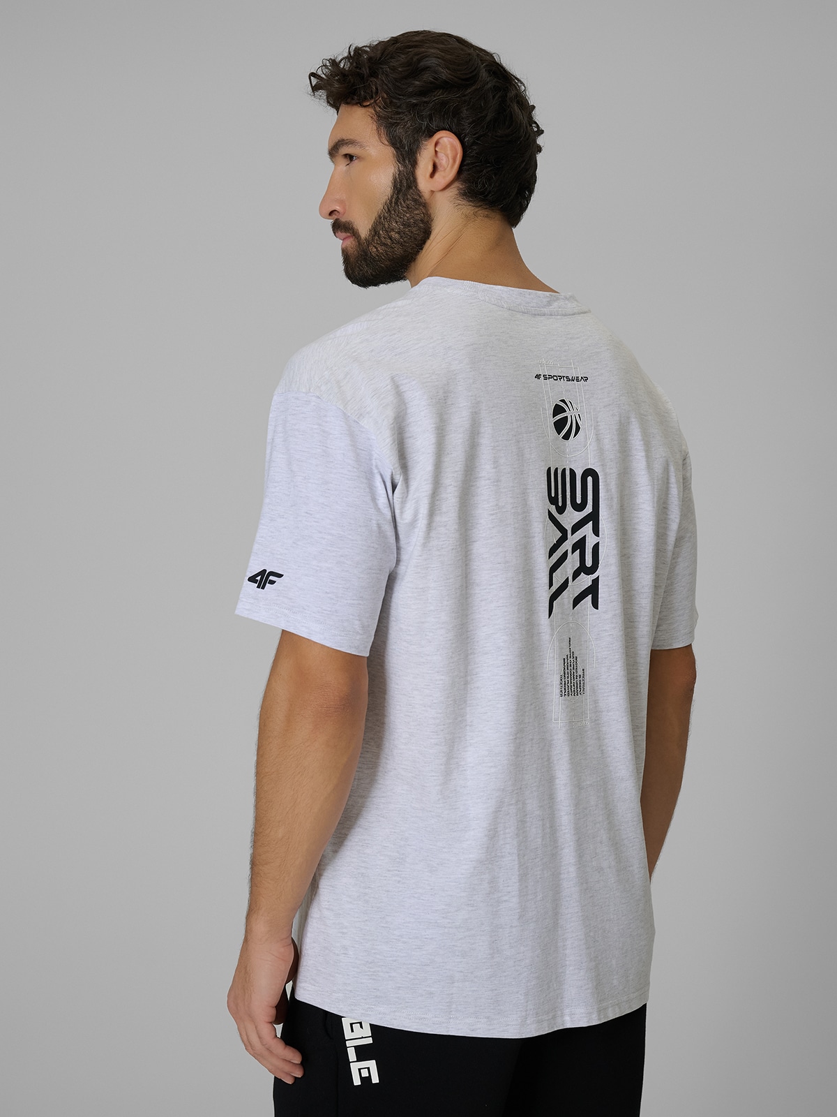 4F T-shirt loose z nadrukiem męski - szary M